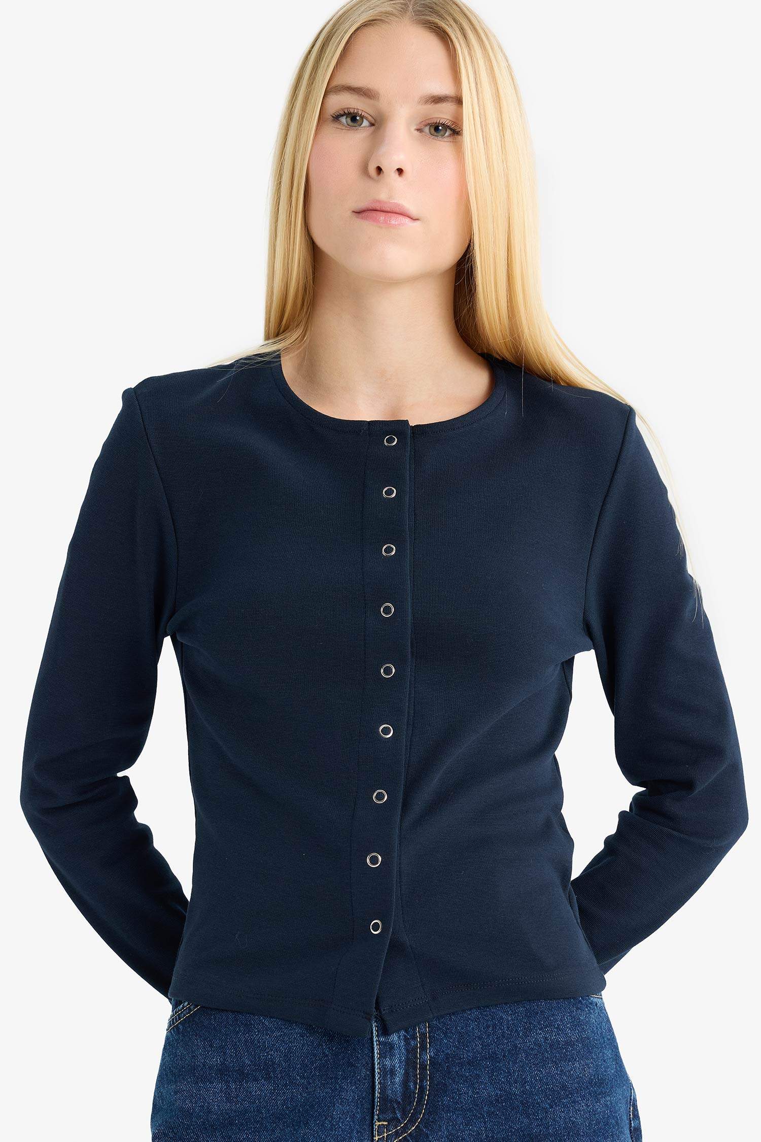 Slim Fit Crew Neck Ribana Cardigan