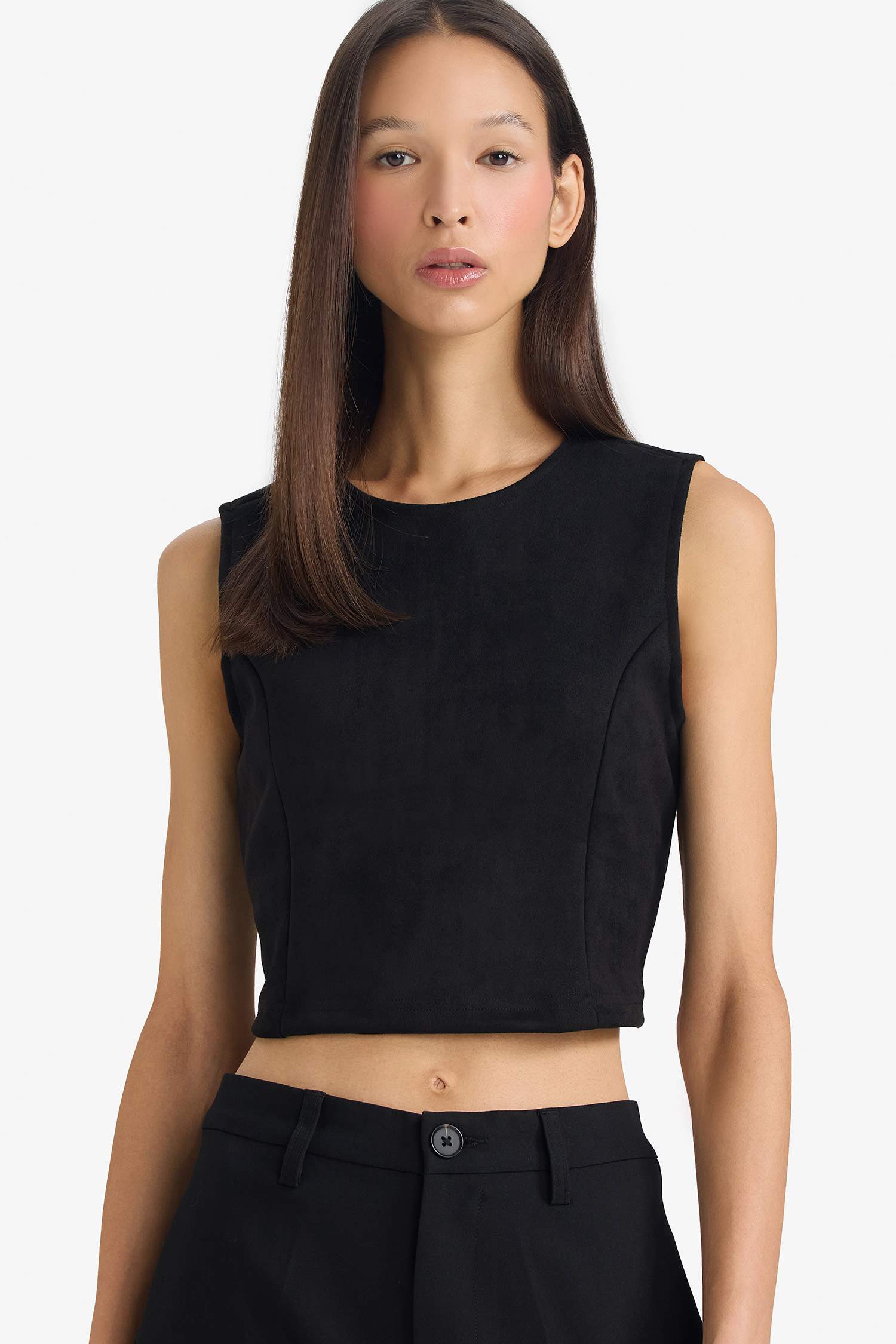 Suede Crew Neck Tank Top