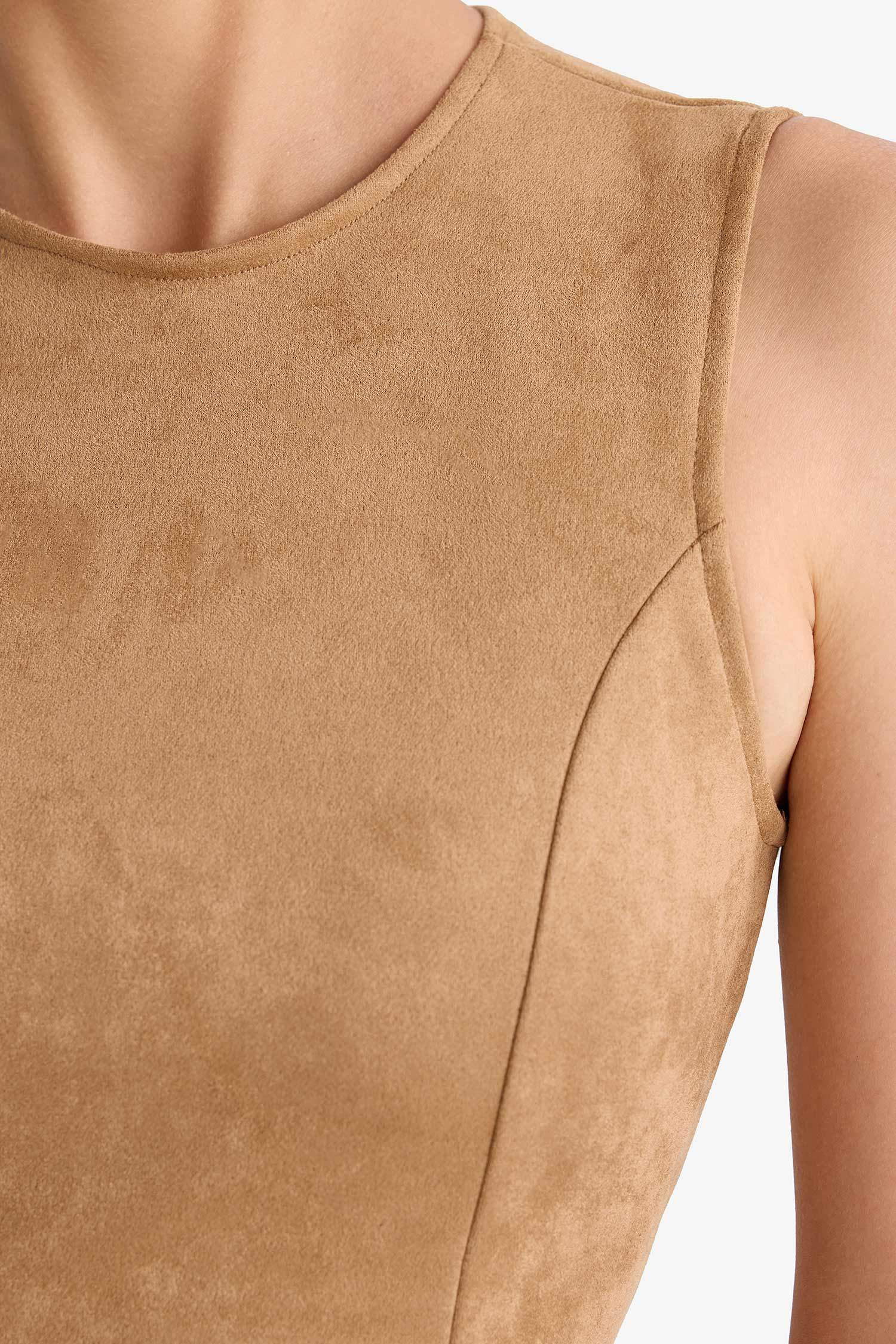 Bisiklet Yaka Süet Kolsuz Bluz