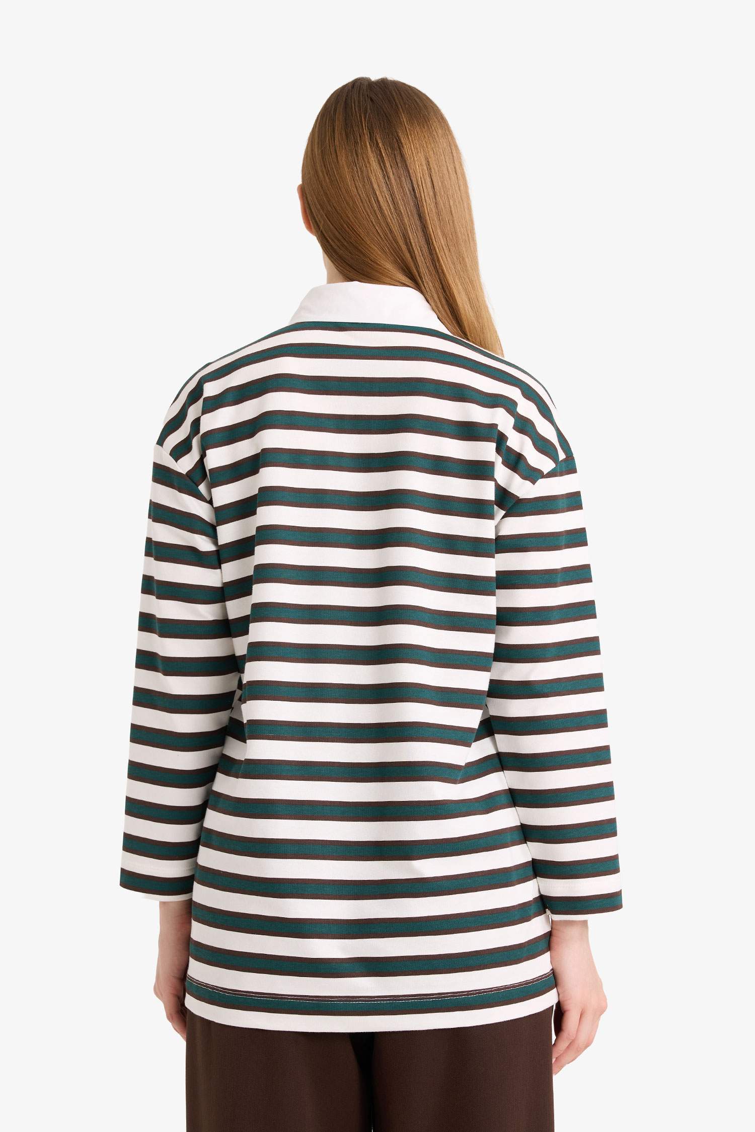 Regular Fit Polo Yaka Çizgili Sweatshirt Tunik