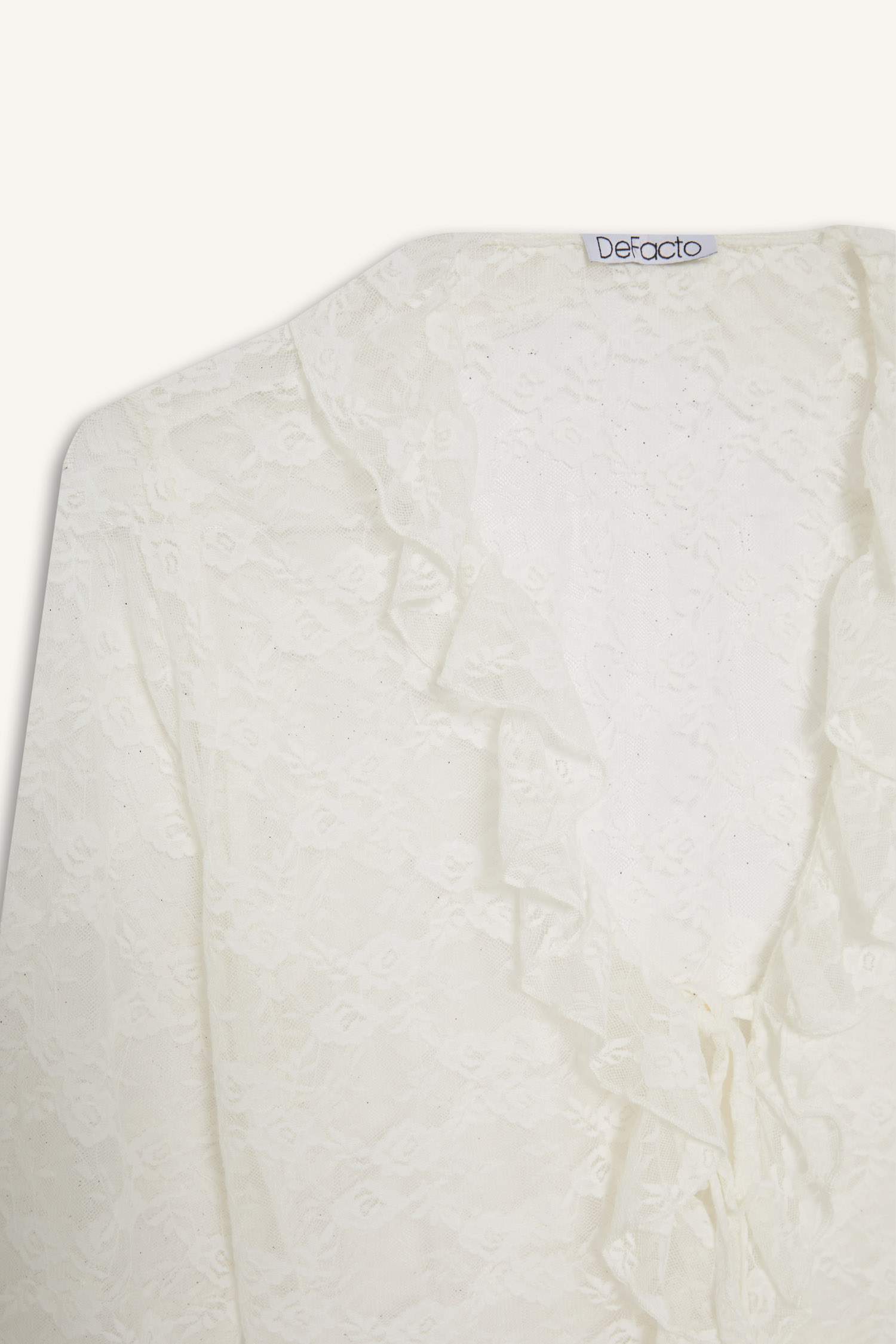 Fitted V Yaka Önden Bağlamalı Dantel Uzun Kollu Bluz