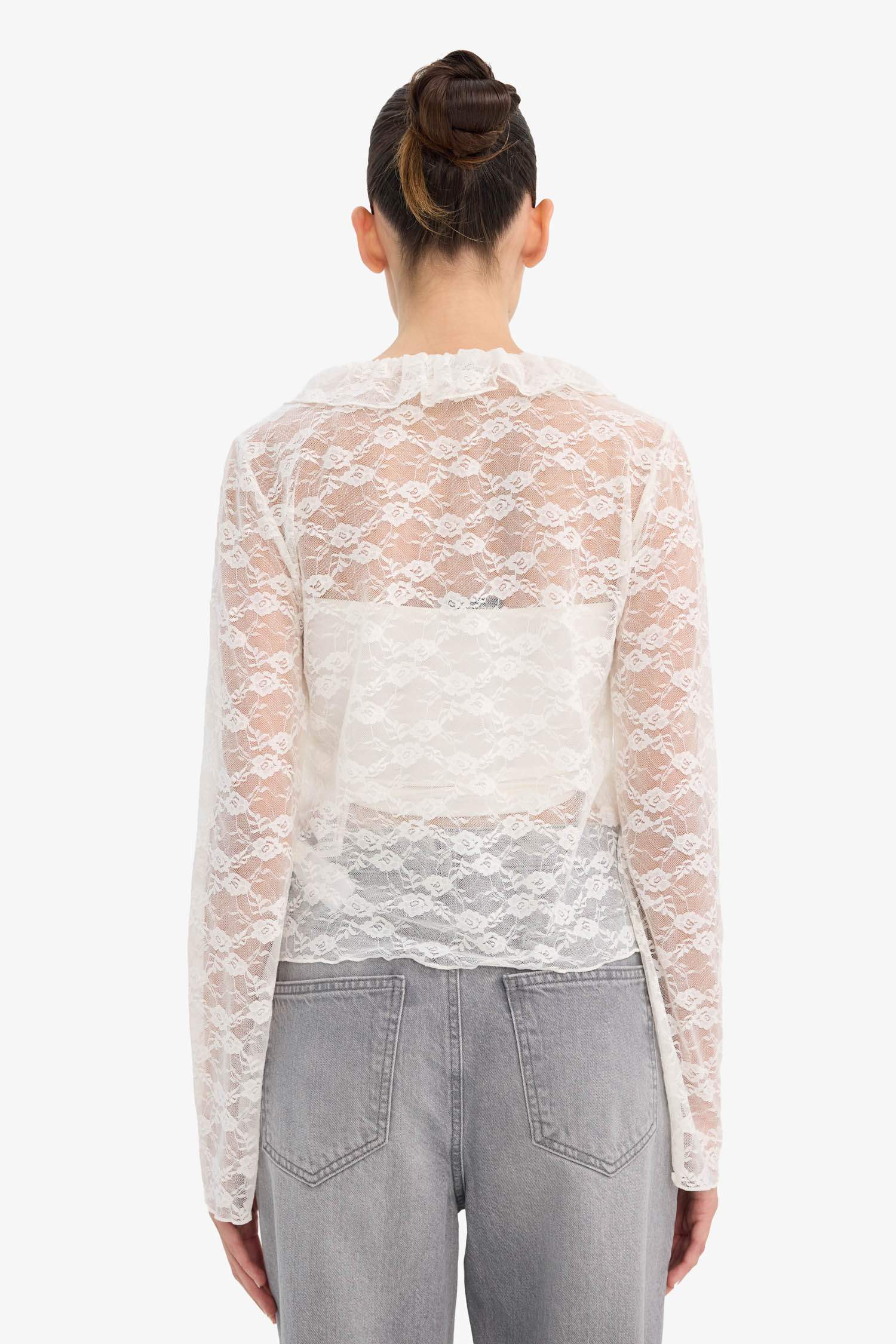 Fitted V-Neck Lace Long Sleeve Blouse