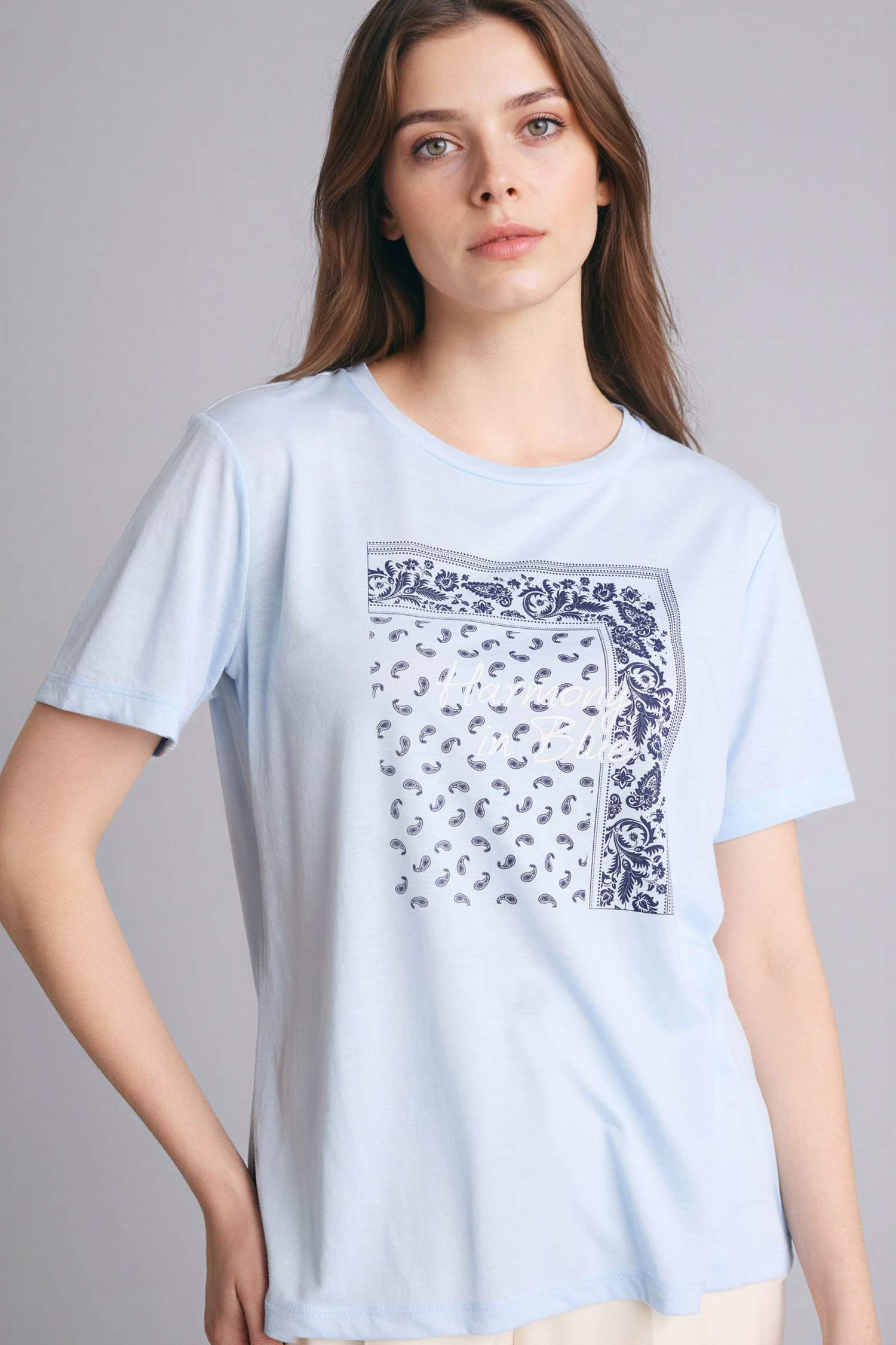 Regular Fıt Bisiklet Yaka Baskılı Kısa Kollu Tişört