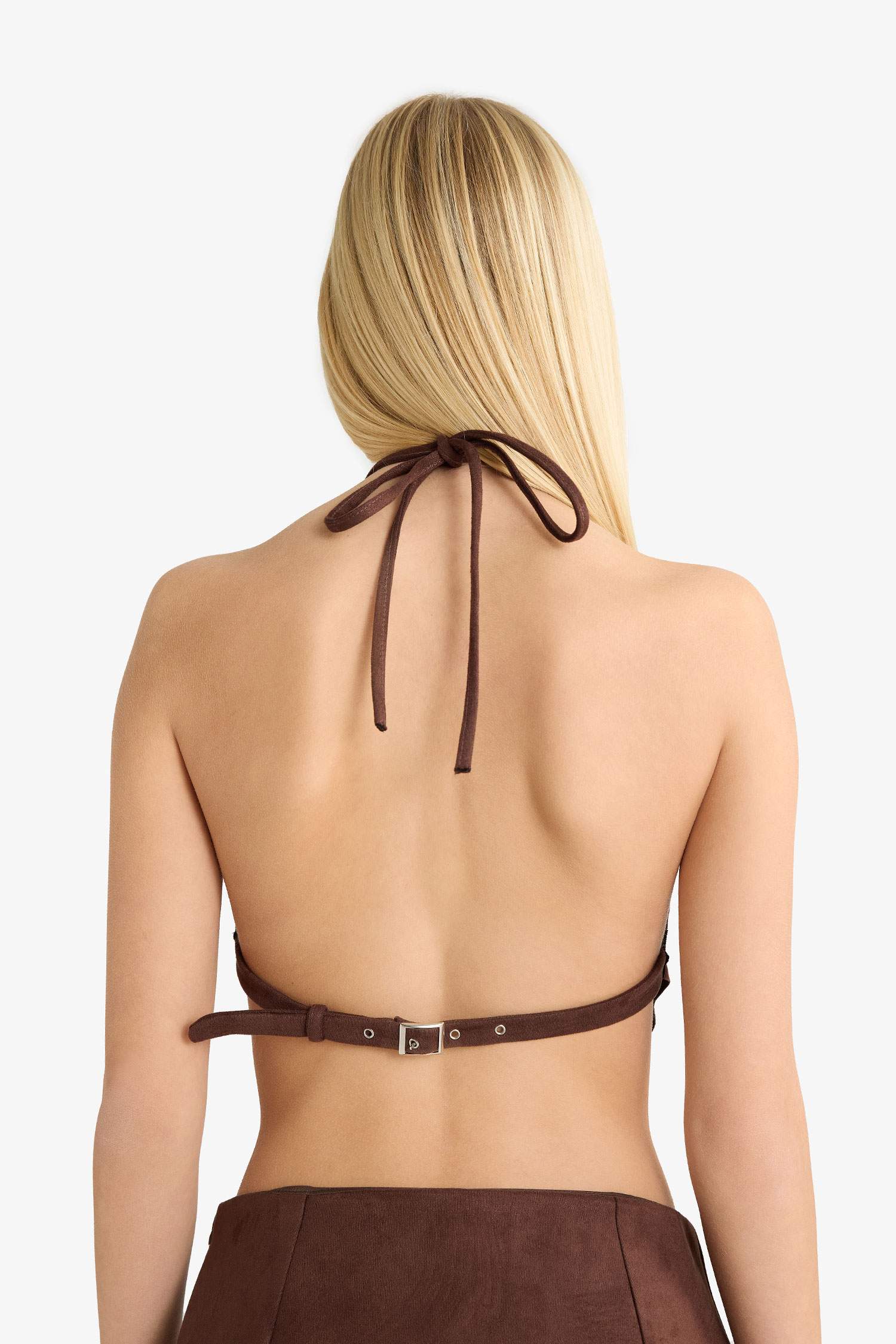 Coool Fitted Boyundan Bağlamalı Süet Bluz