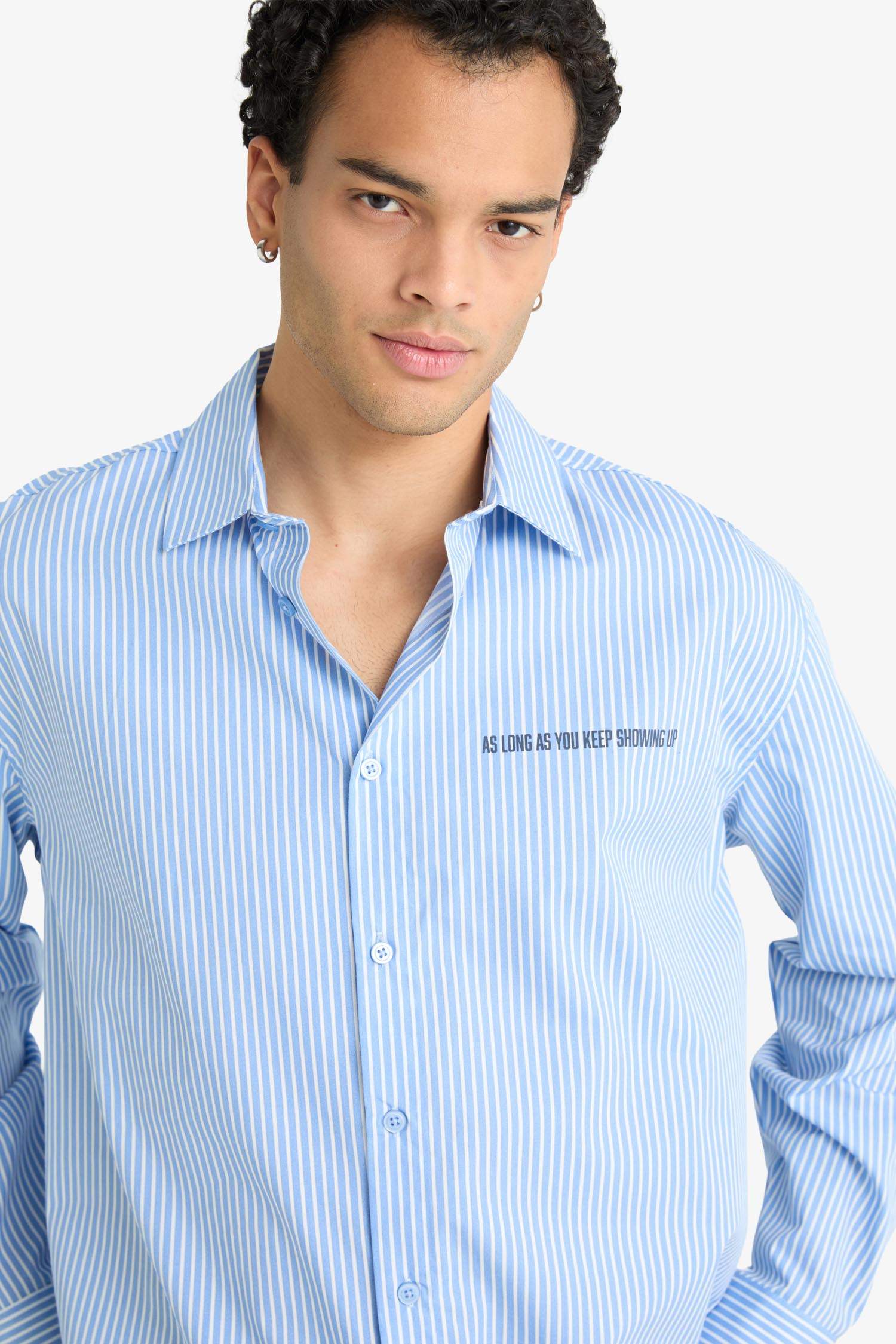 Boxy Fit Printed Striped Woven Long Sleeve Shirt