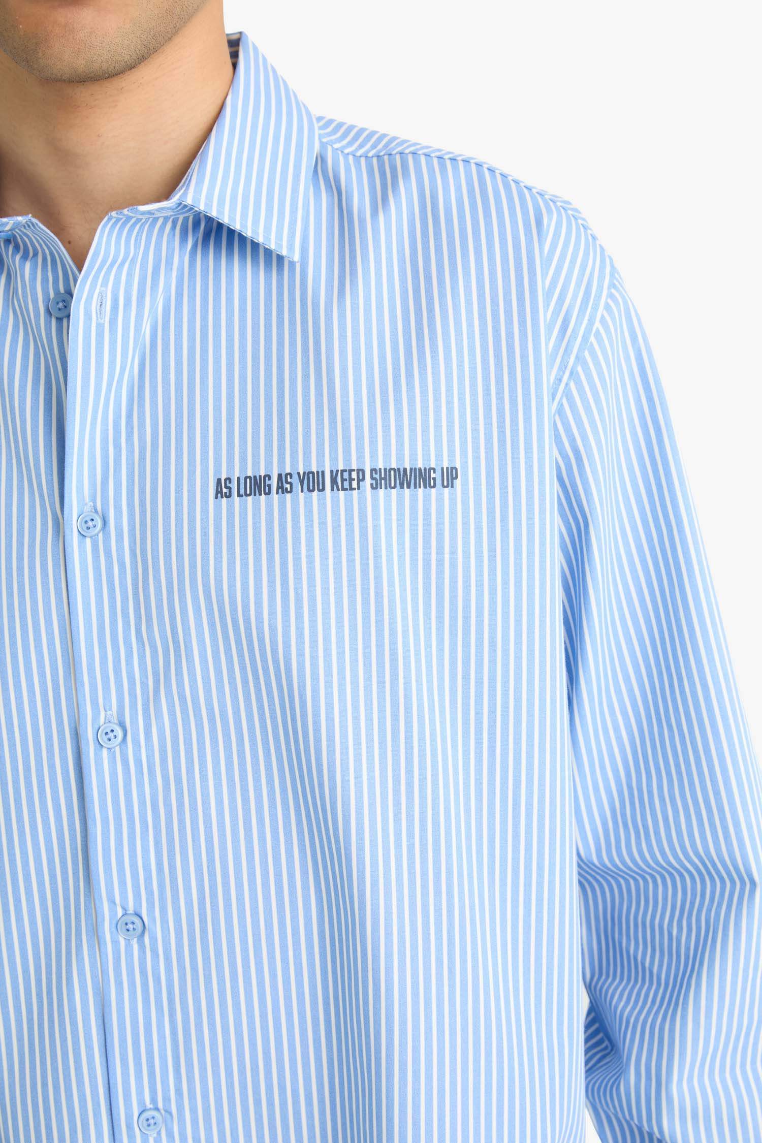 Boxy Fit Printed Striped Woven Long Sleeve Shirt