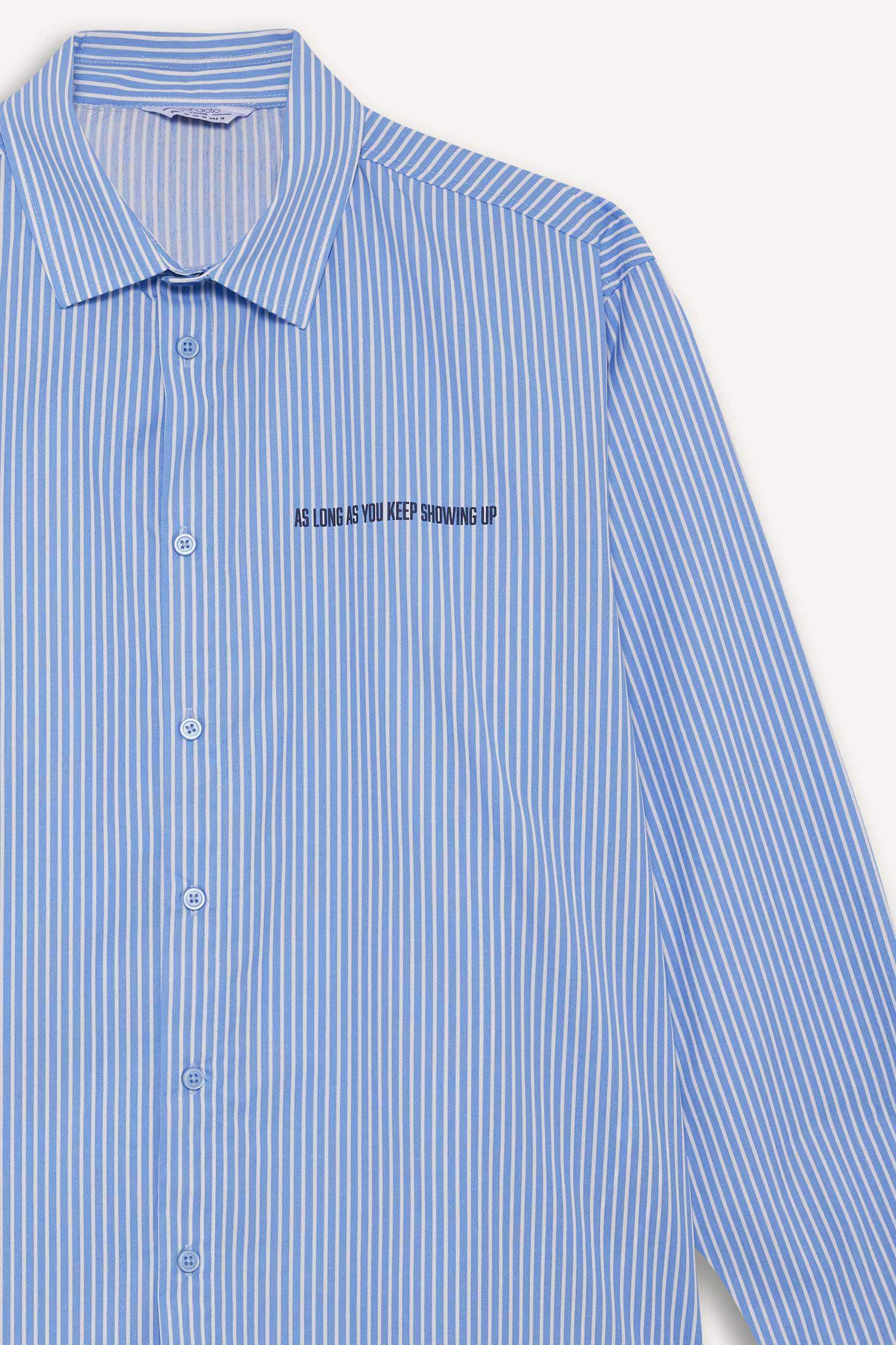 Boxy Fit Printed Striped Woven Long Sleeve Shirt