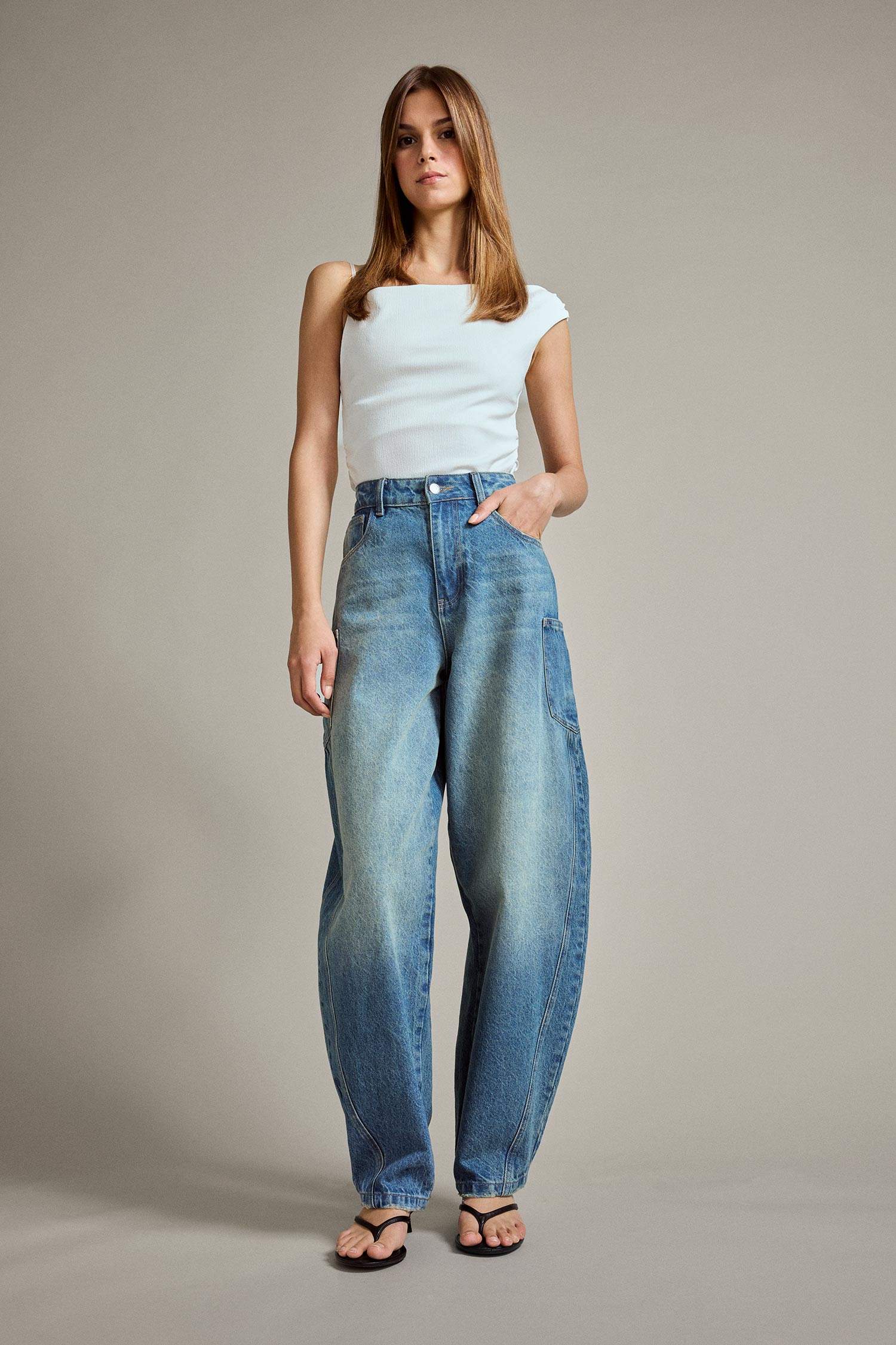 Barrel Fit Geniş Paça Jean Pantolon