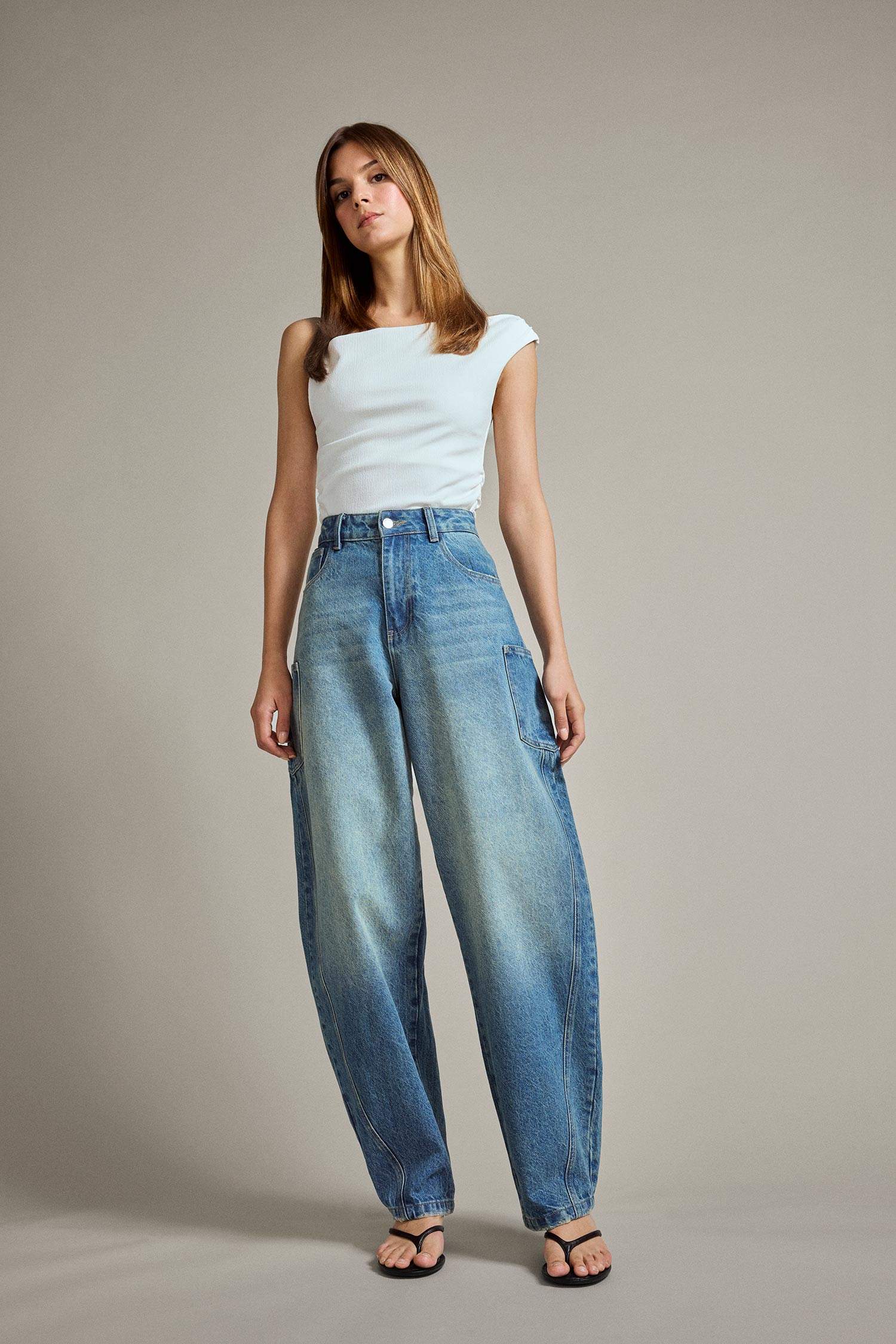 Barrel Fit Geniş Paça Jean Pantolon