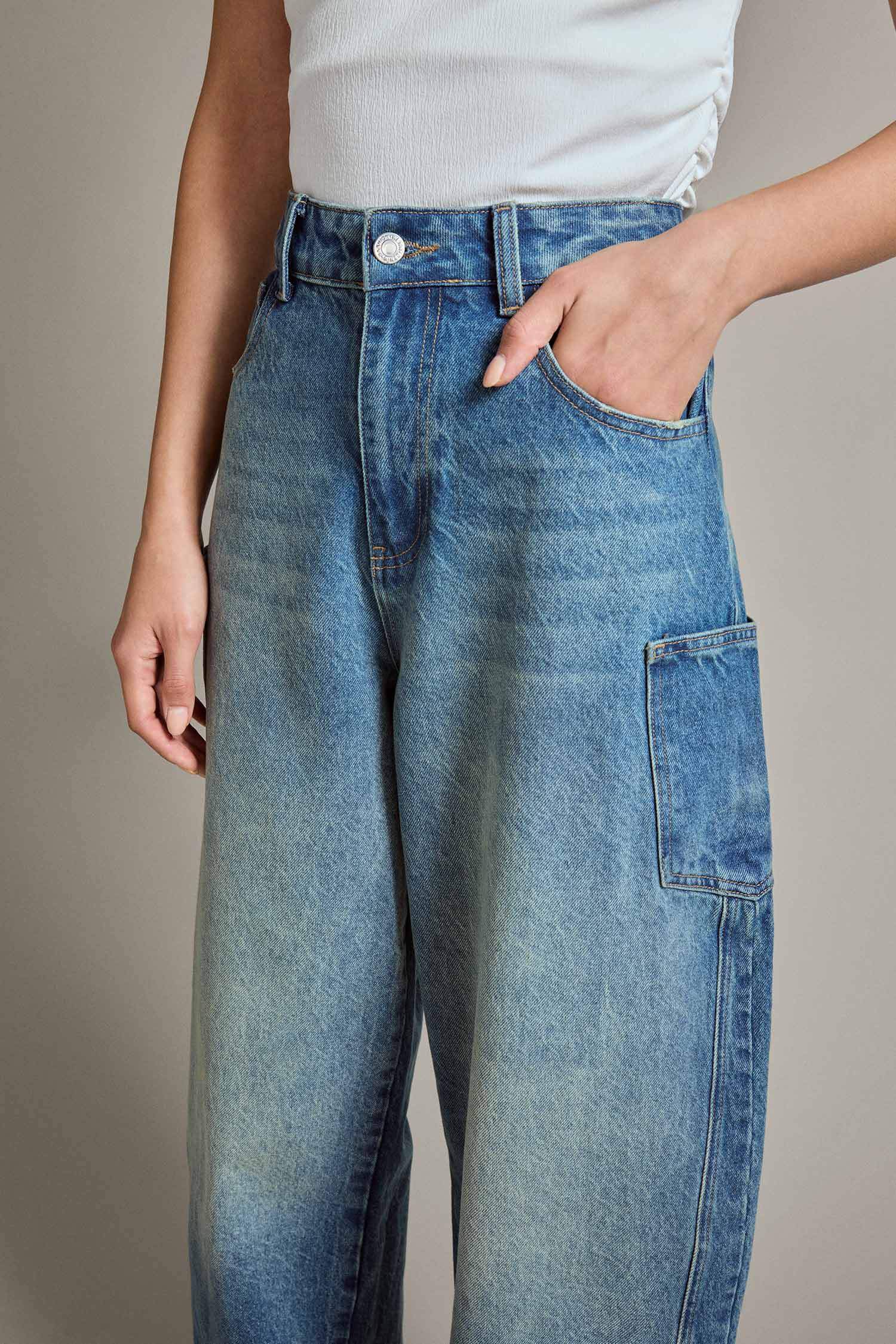 Barrel Fit Geniş Paça Jean Pantolon