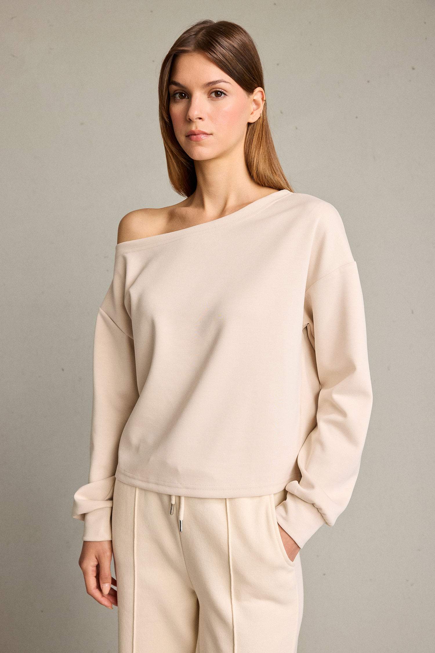 Kayık Yaka Modal Sweatshirt