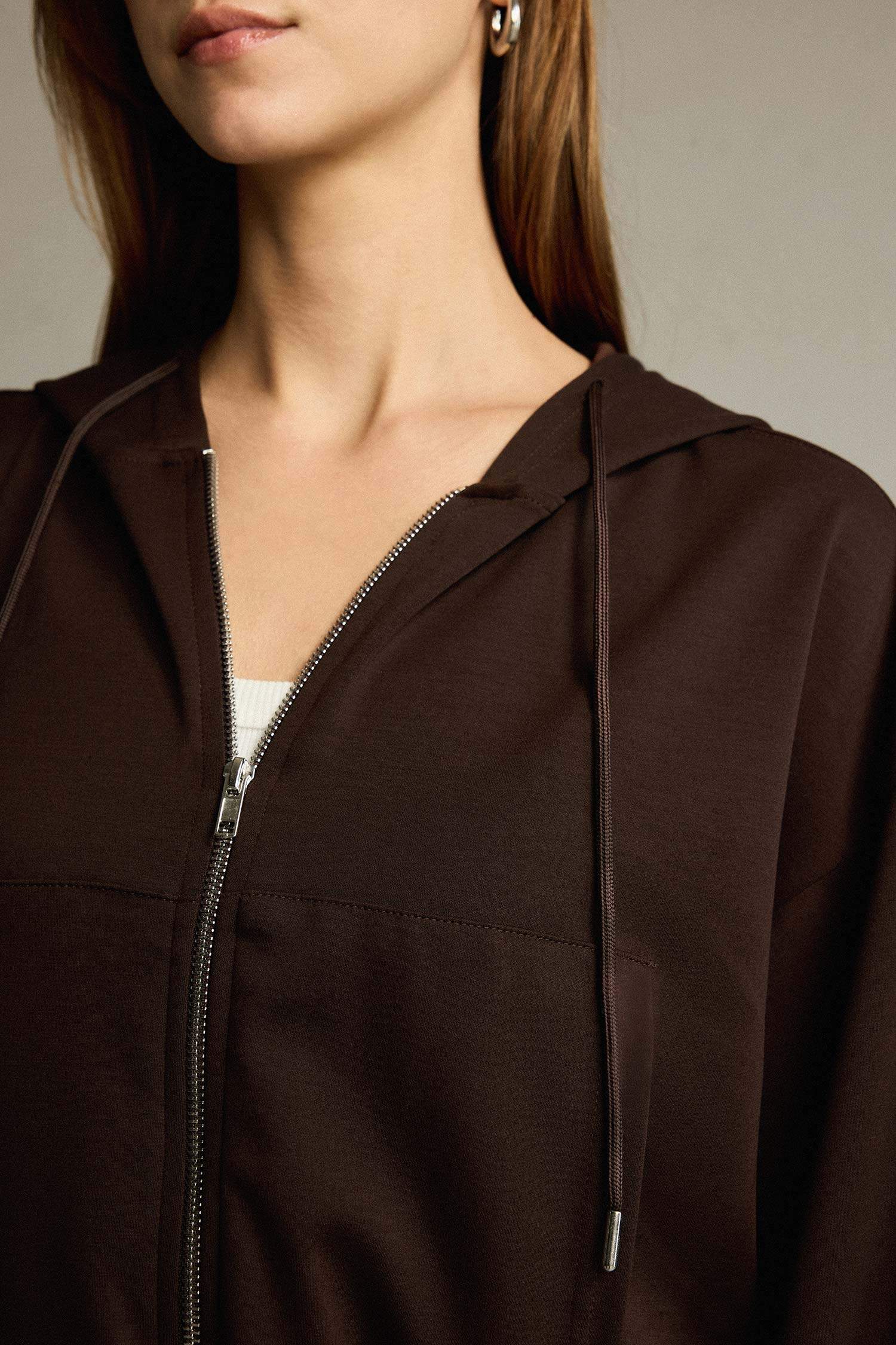 Kapüşonlu Modal Fermuarlı Sweatshirt