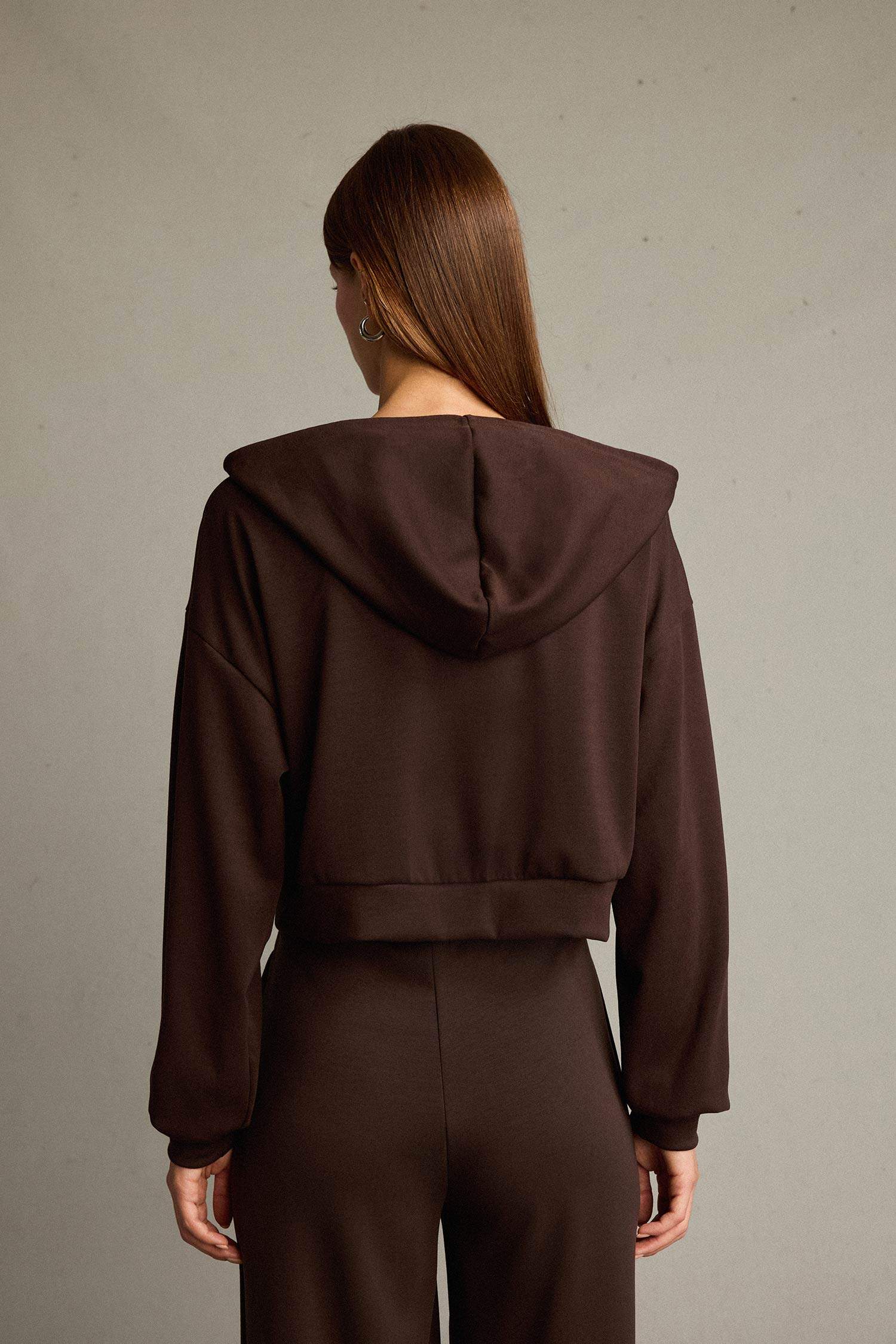 Kapüşonlu Modal Fermuarlı Sweatshirt