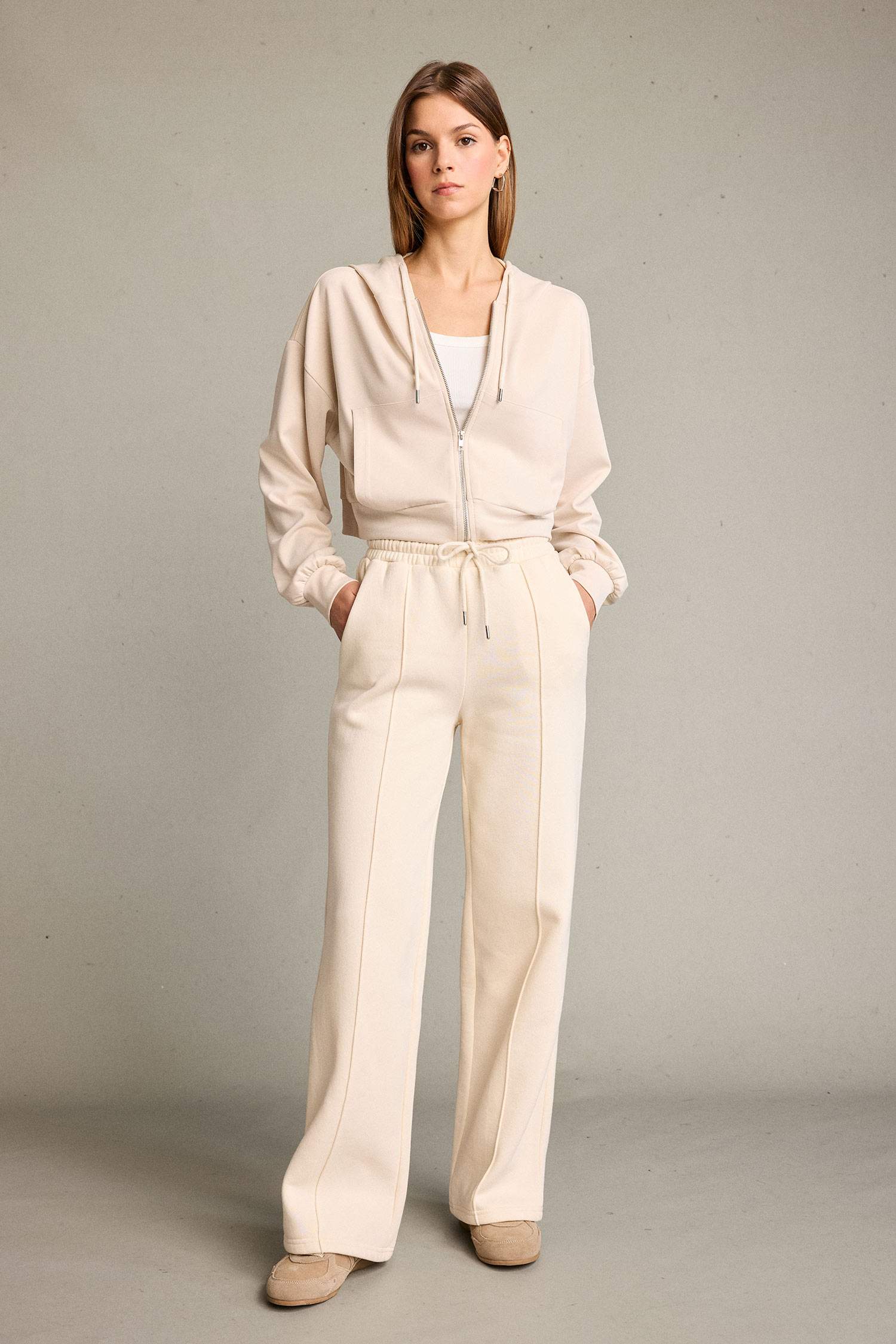 Kapüşonlu Modal Fermuarlı Sweatshirt