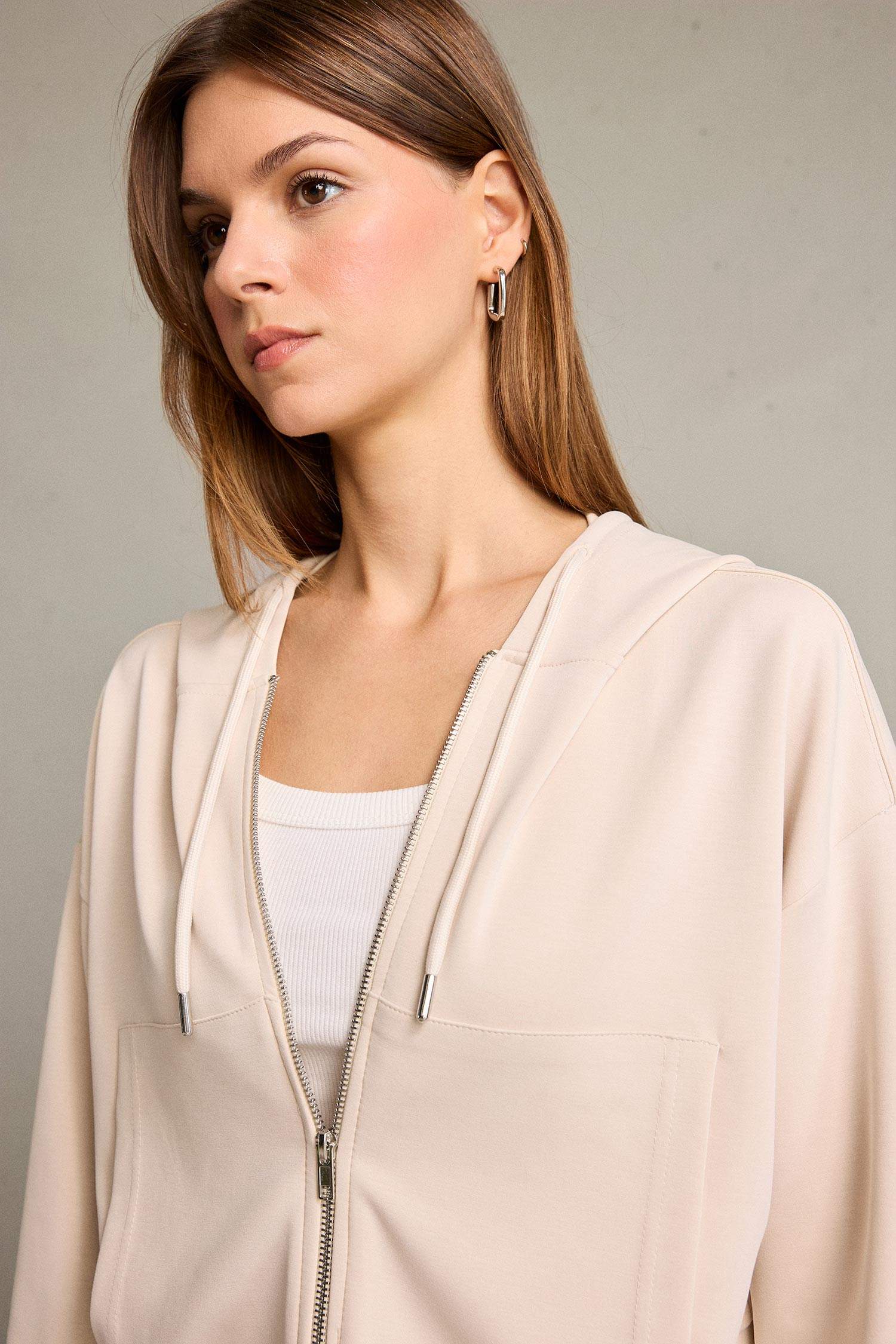 Kapüşonlu Modal Fermuarlı Sweatshirt