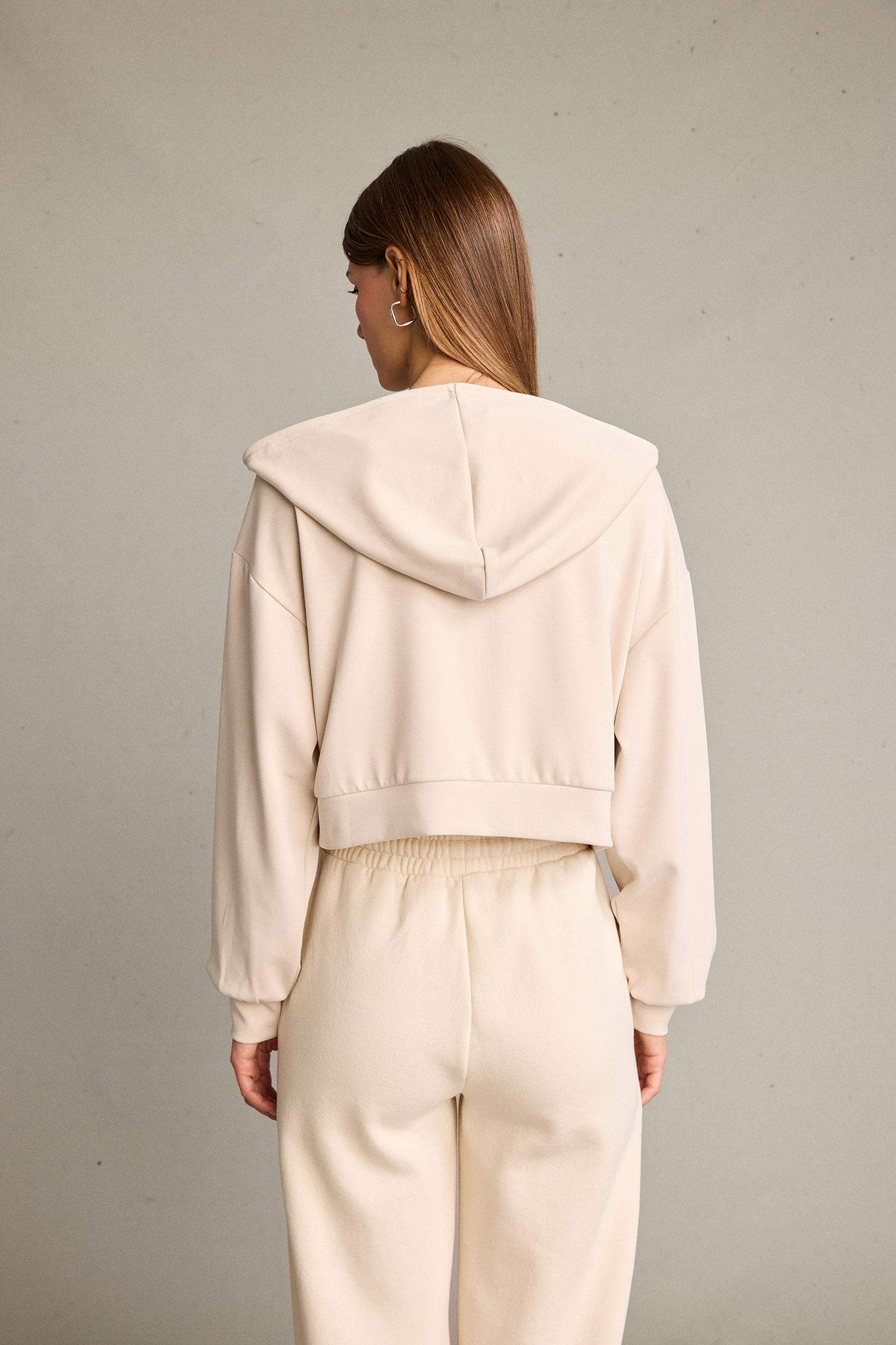 Kapüşonlu Modal Fermuarlı Sweatshirt