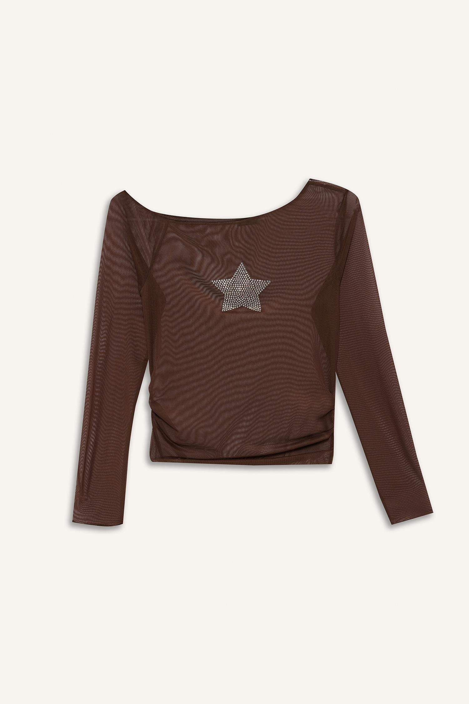 Fitted Crew Neck One Shoulder Tulle T-Shirt