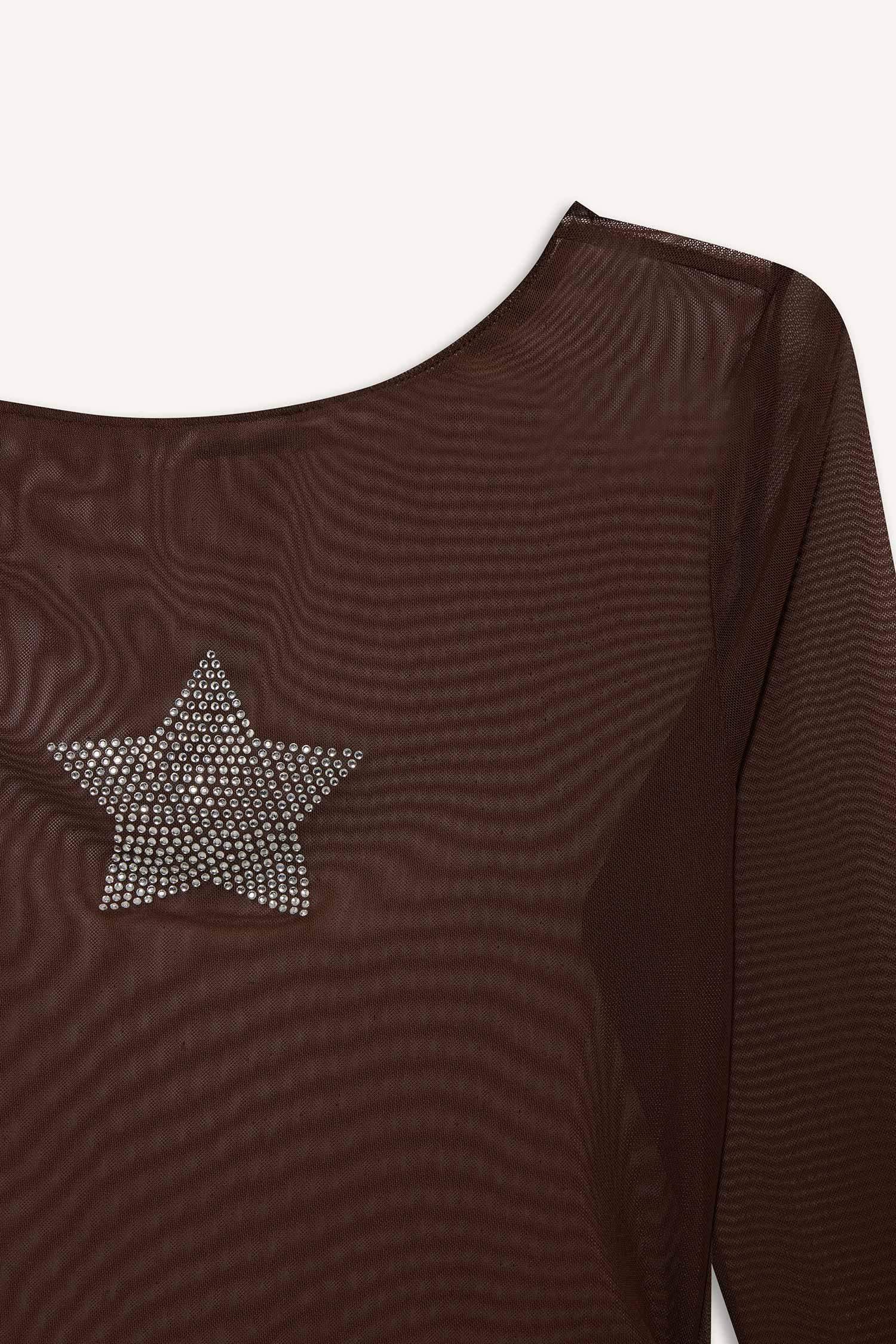 Fitted Crew Neck One Shoulder Tulle T-Shirt