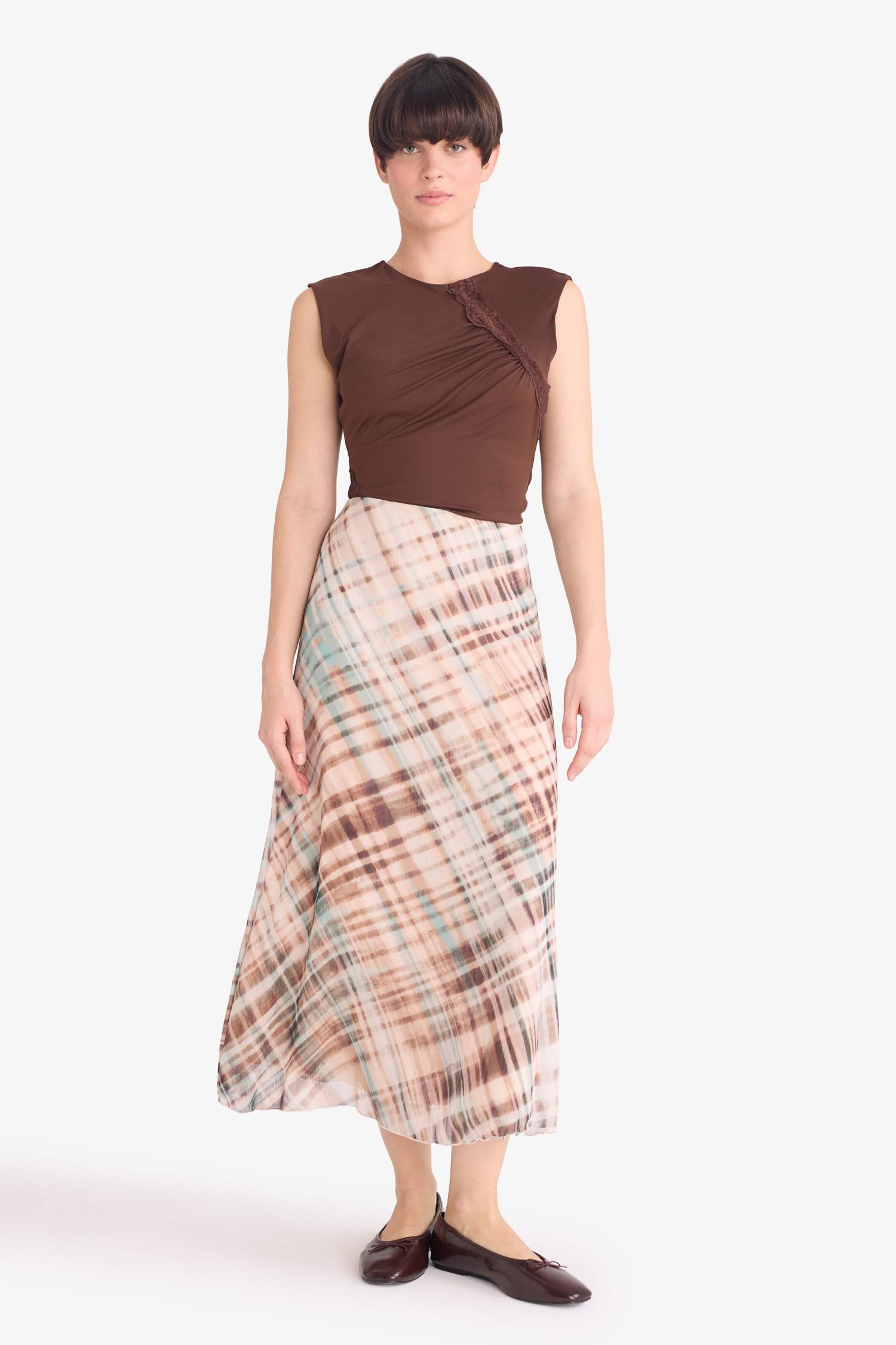 Pencil Skirt Printed Chiffon Lined Normal Waist Midi Skirt