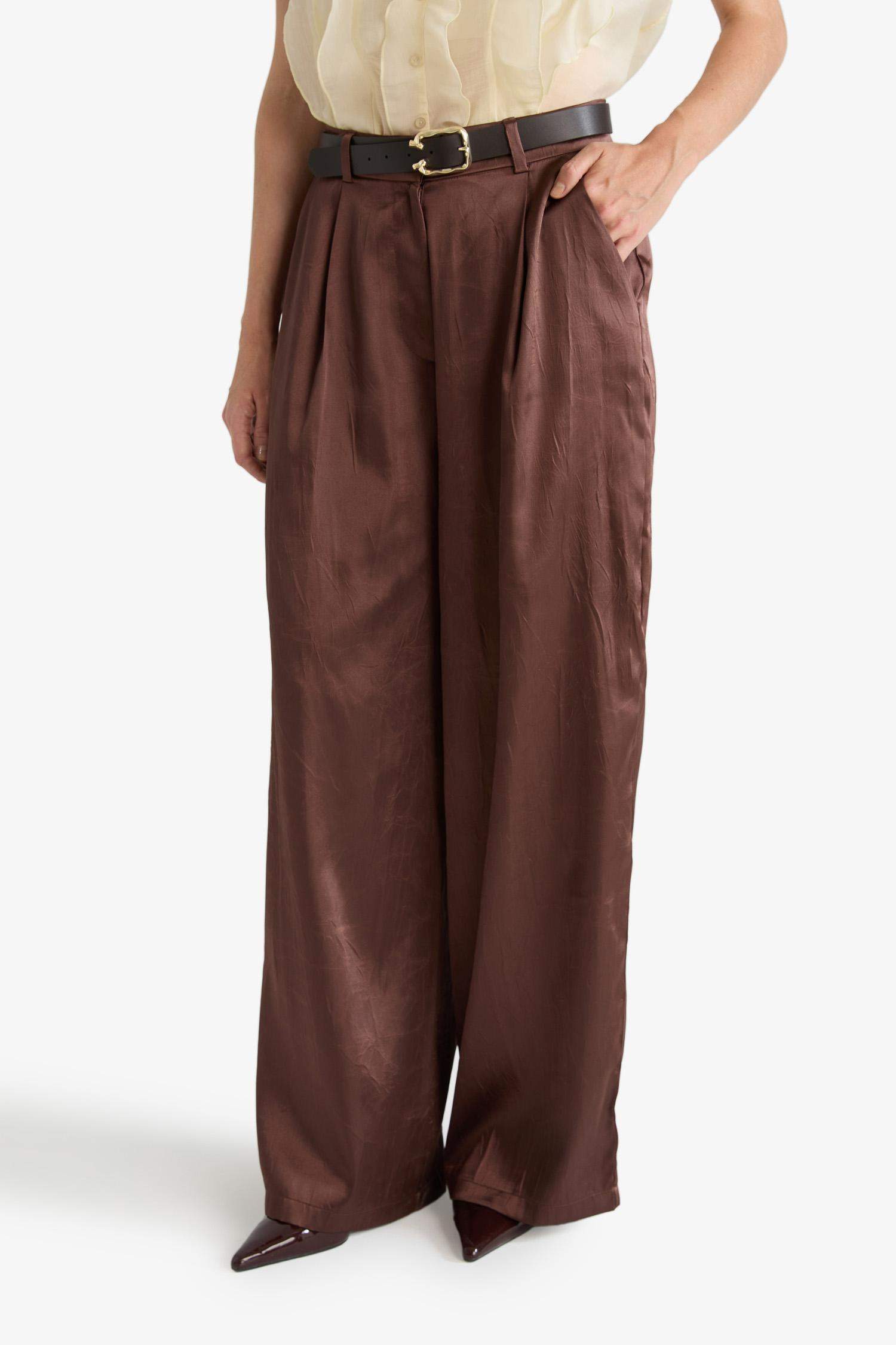 Wide Leg Geniş Paça Bilek Boy Saten Pantolon