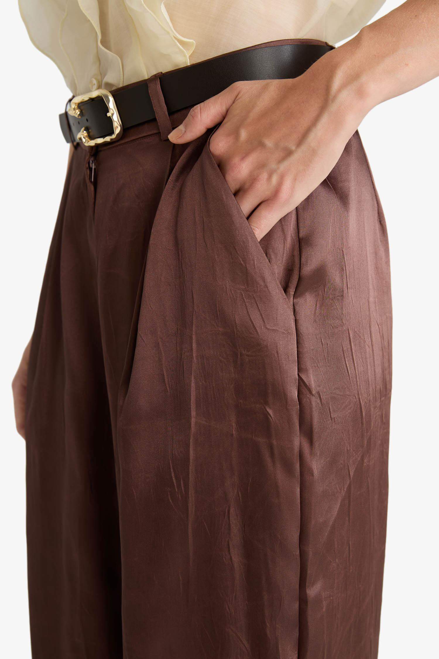 Wide Leg Geniş Paça Bilek Boy Saten Pantolon