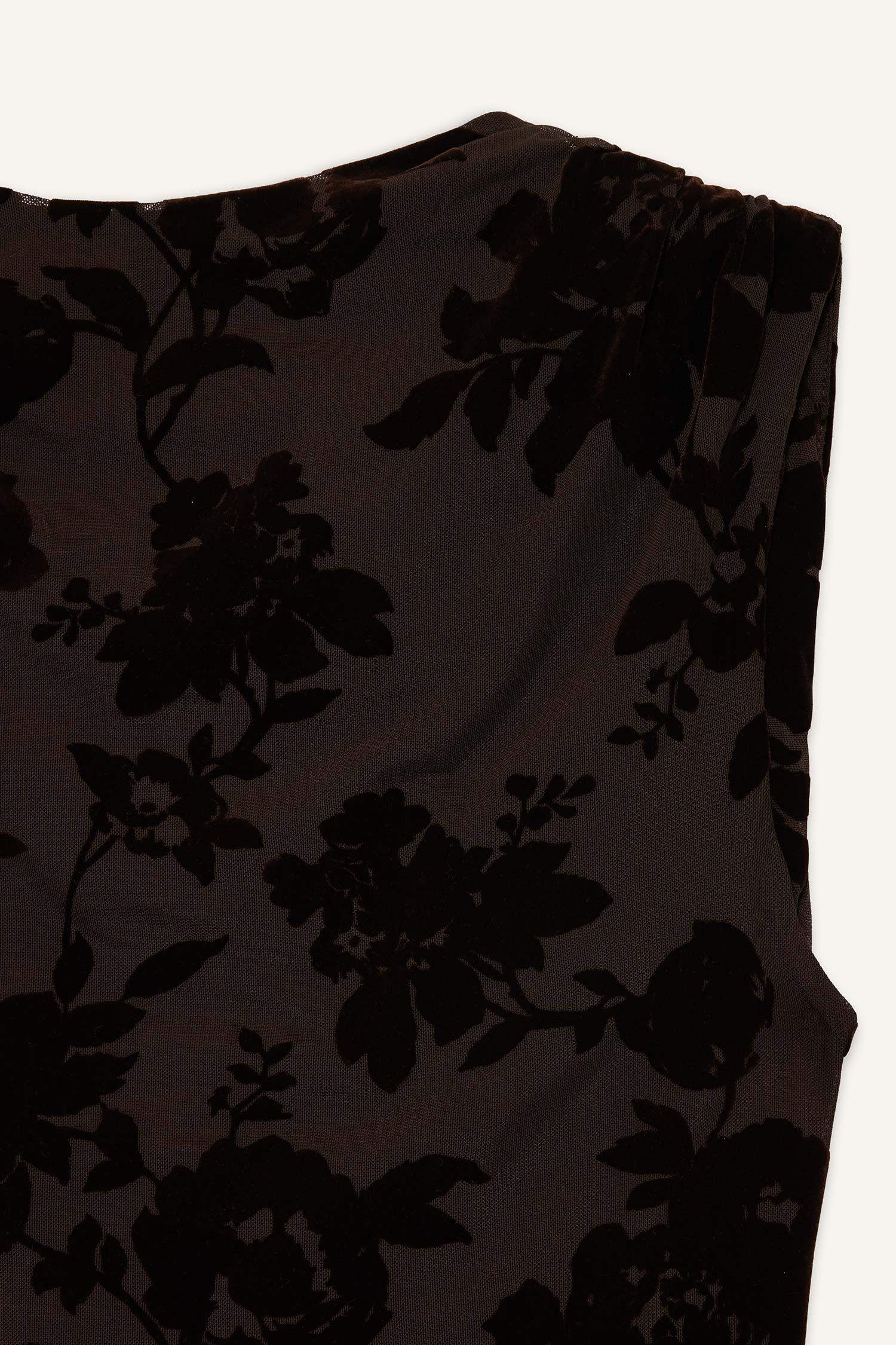 Yuvarlak Yaka Çiçekli Tül Kolsuz Bluz