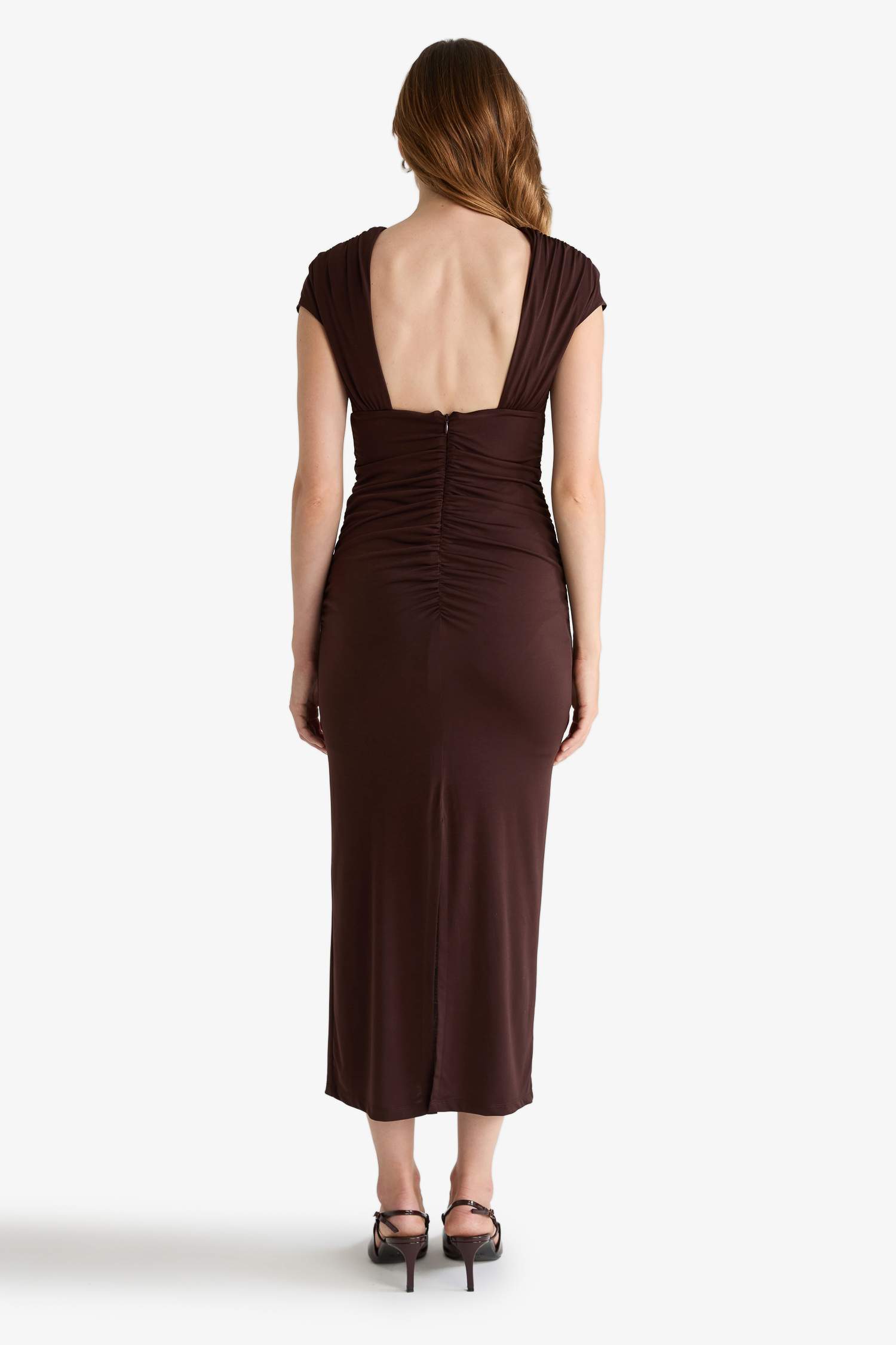 Bisiklet Yaka Kısa Kollu Midi Elbise