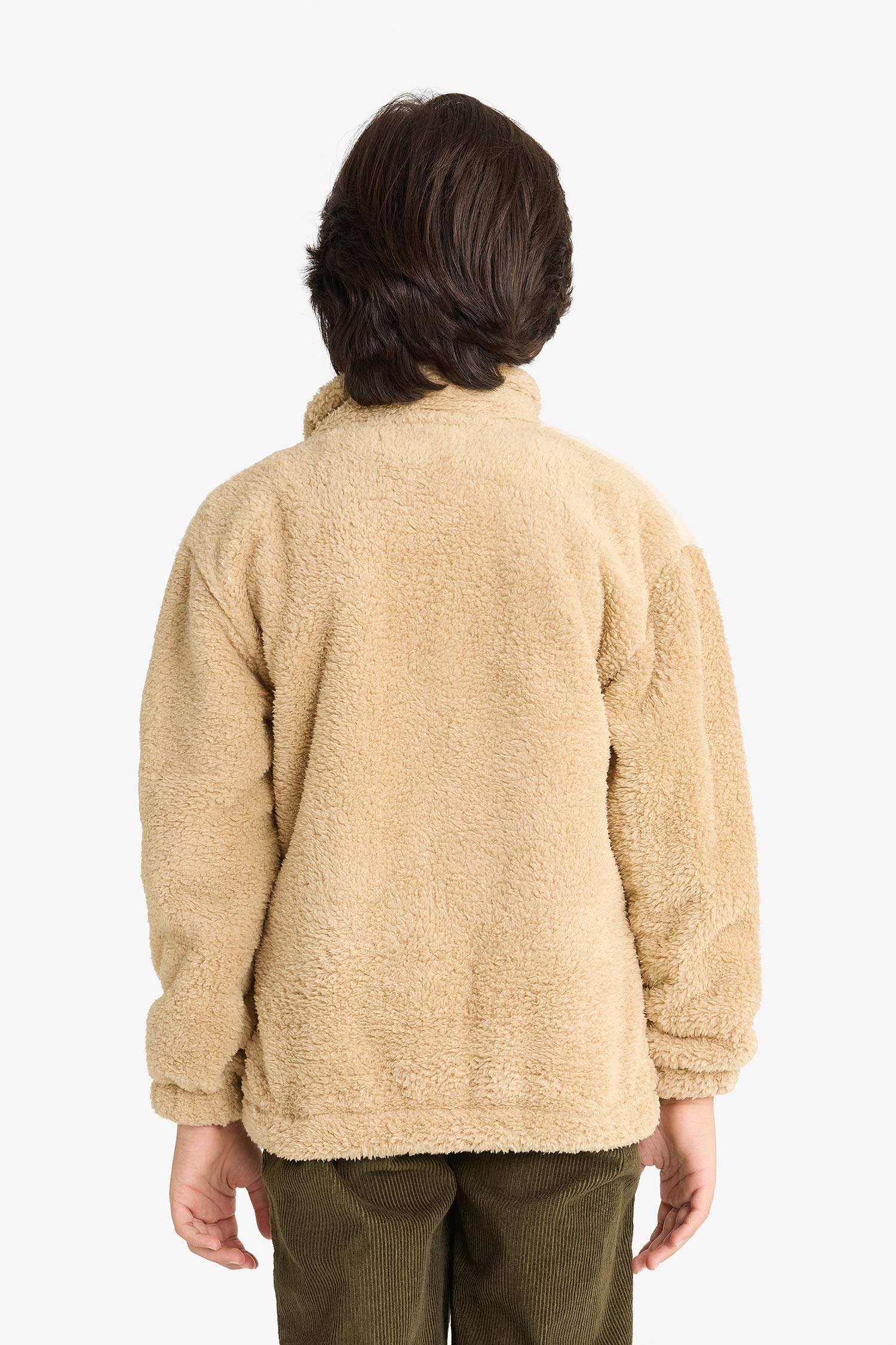 Erkek Çocuk Fermuarlı Yaka Nakışlı Pelüş Sweatshirt