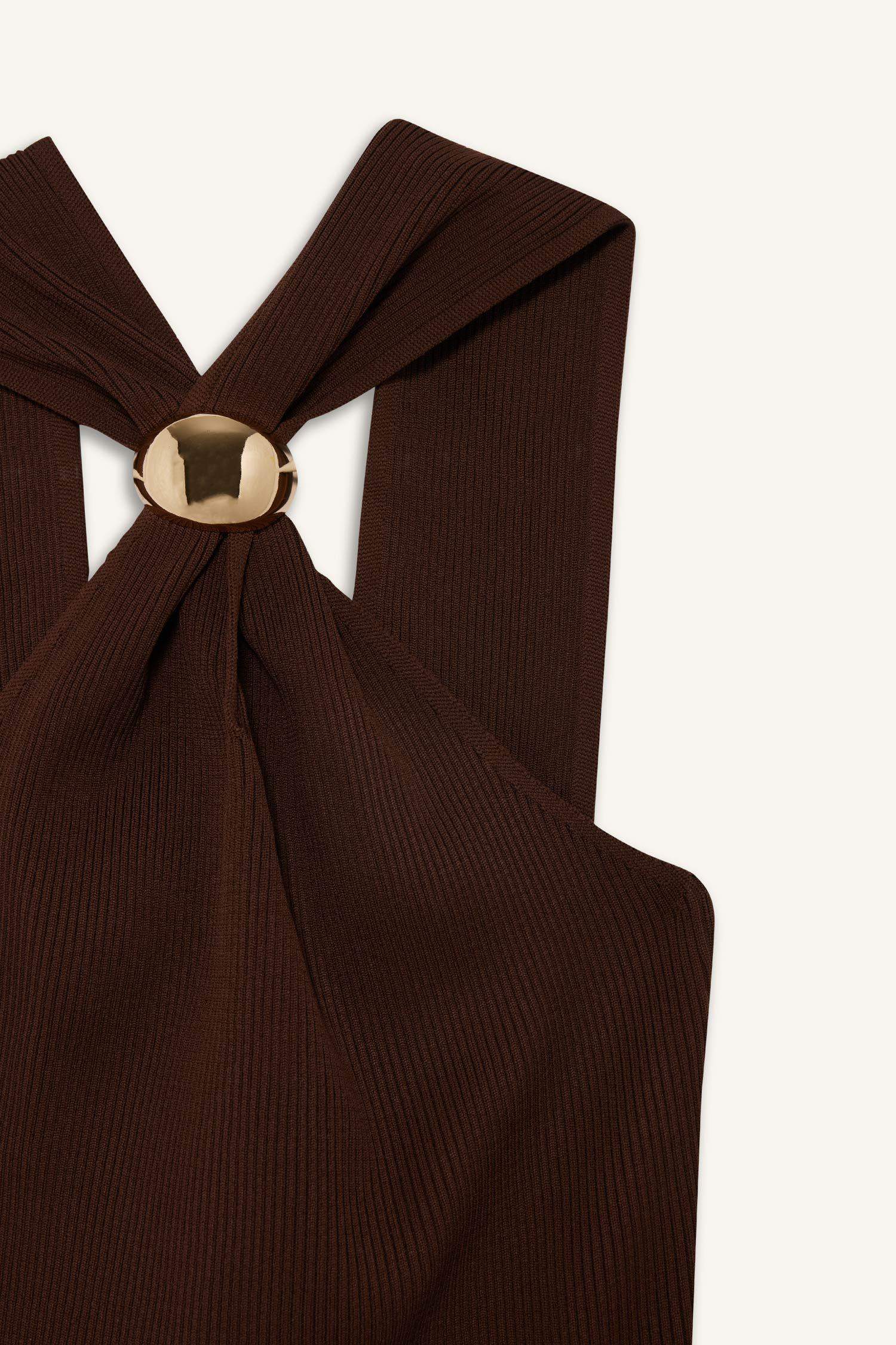 Fitted Rib Buckle Detail Sleeveless Blouse