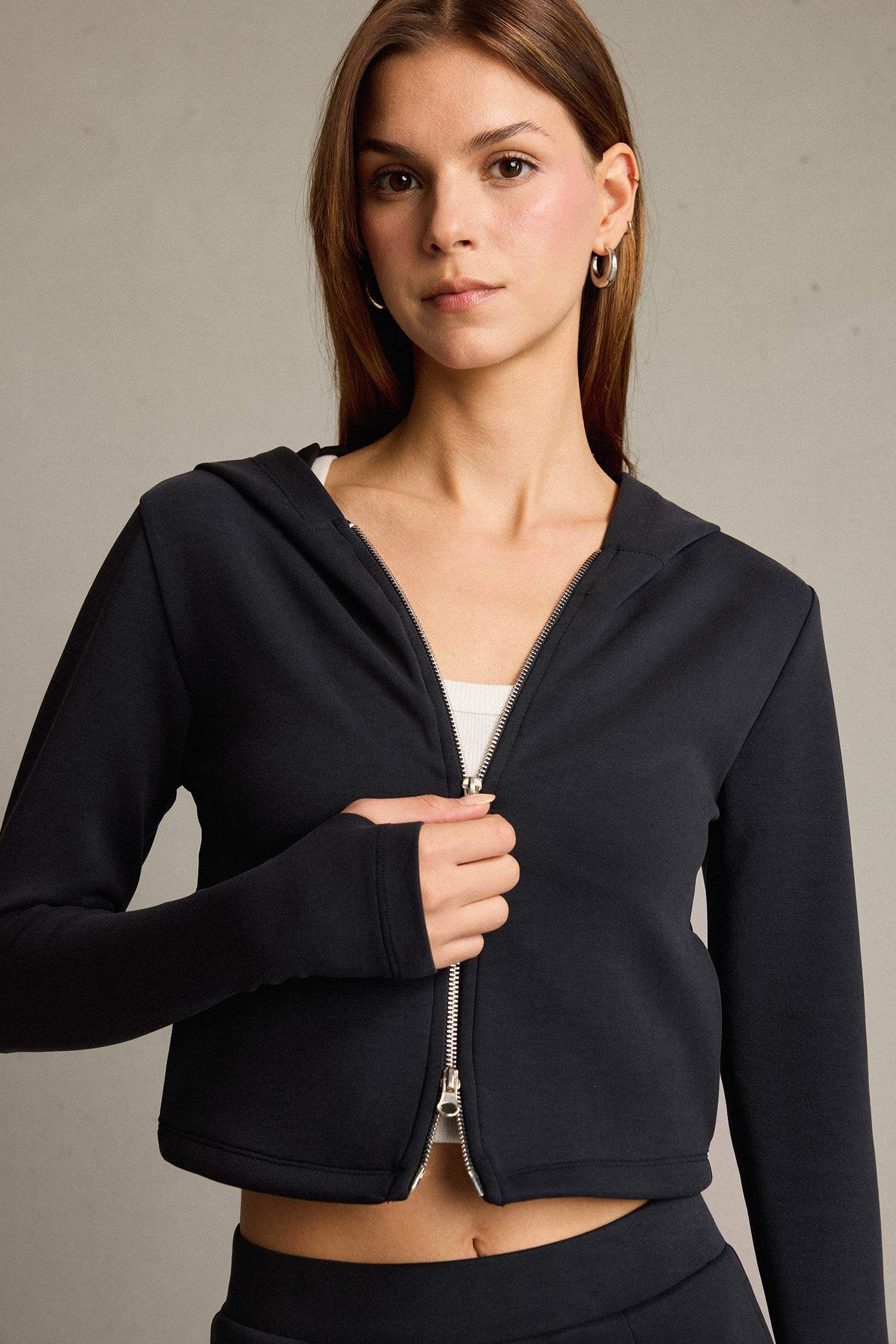 Kapüşonlu Fermuarlı Modal Hırka