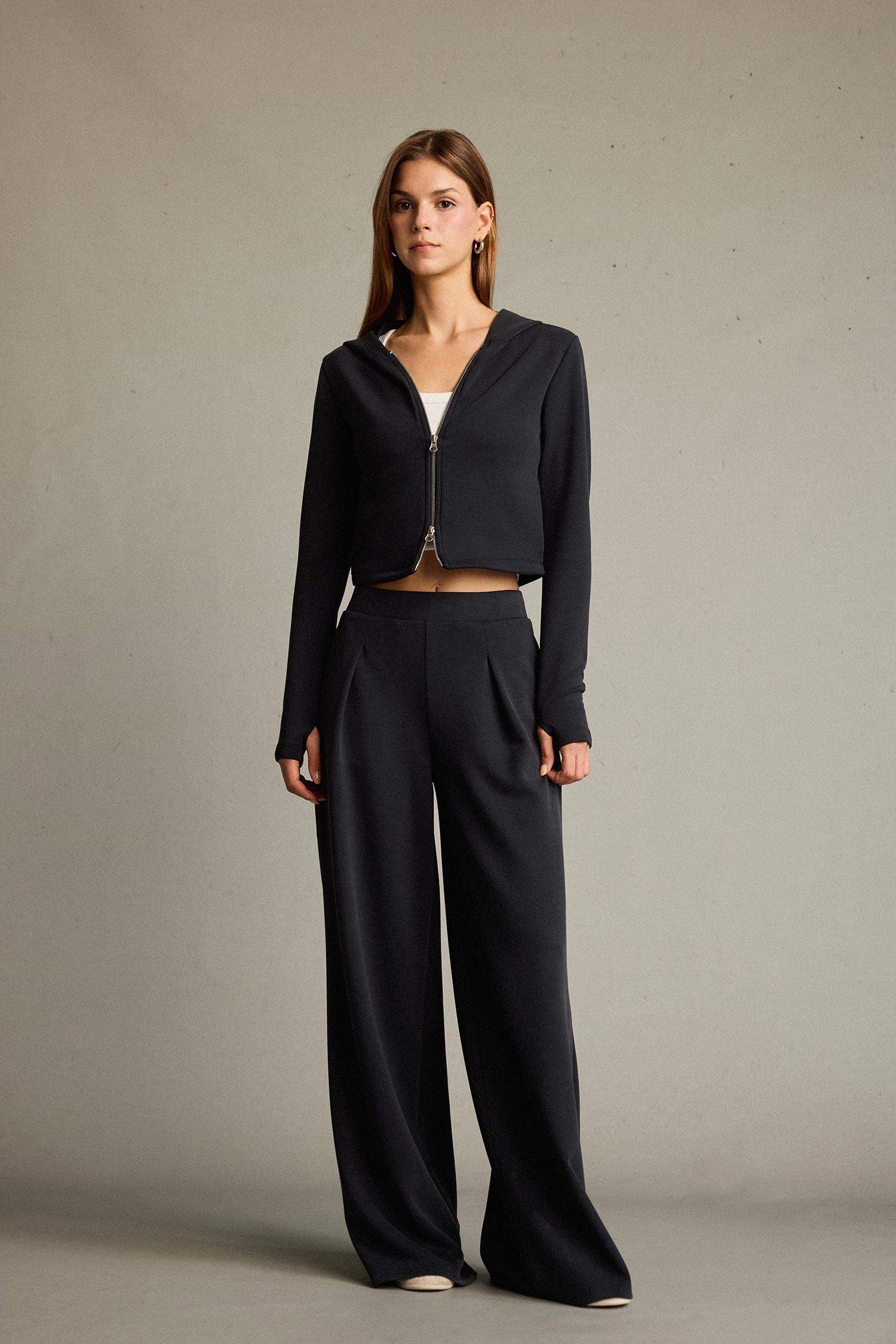 Kapüşonlu Fermuarlı Modal Hırka