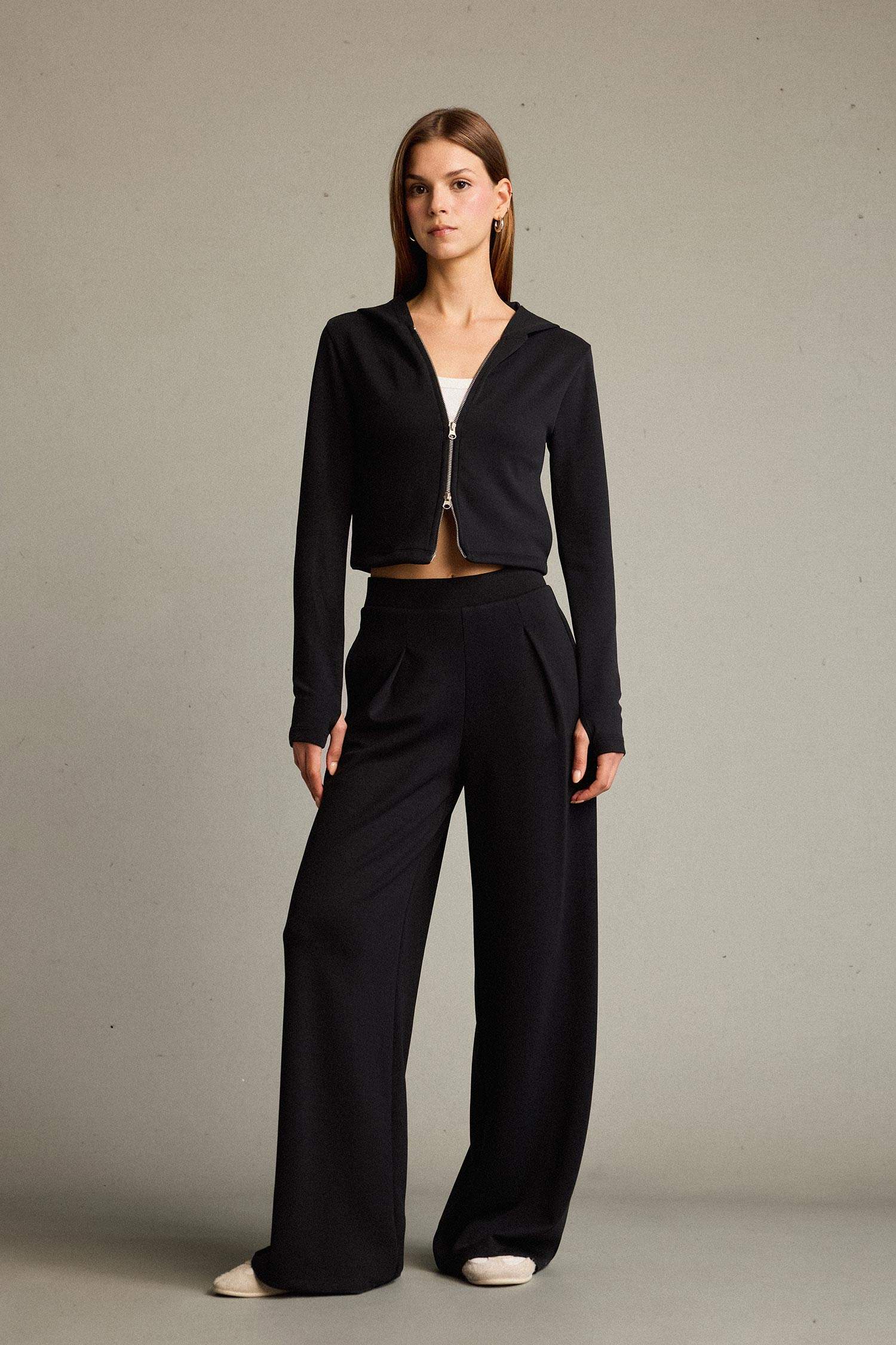 Kapüşonlu Fermuarlı Modal Hırka