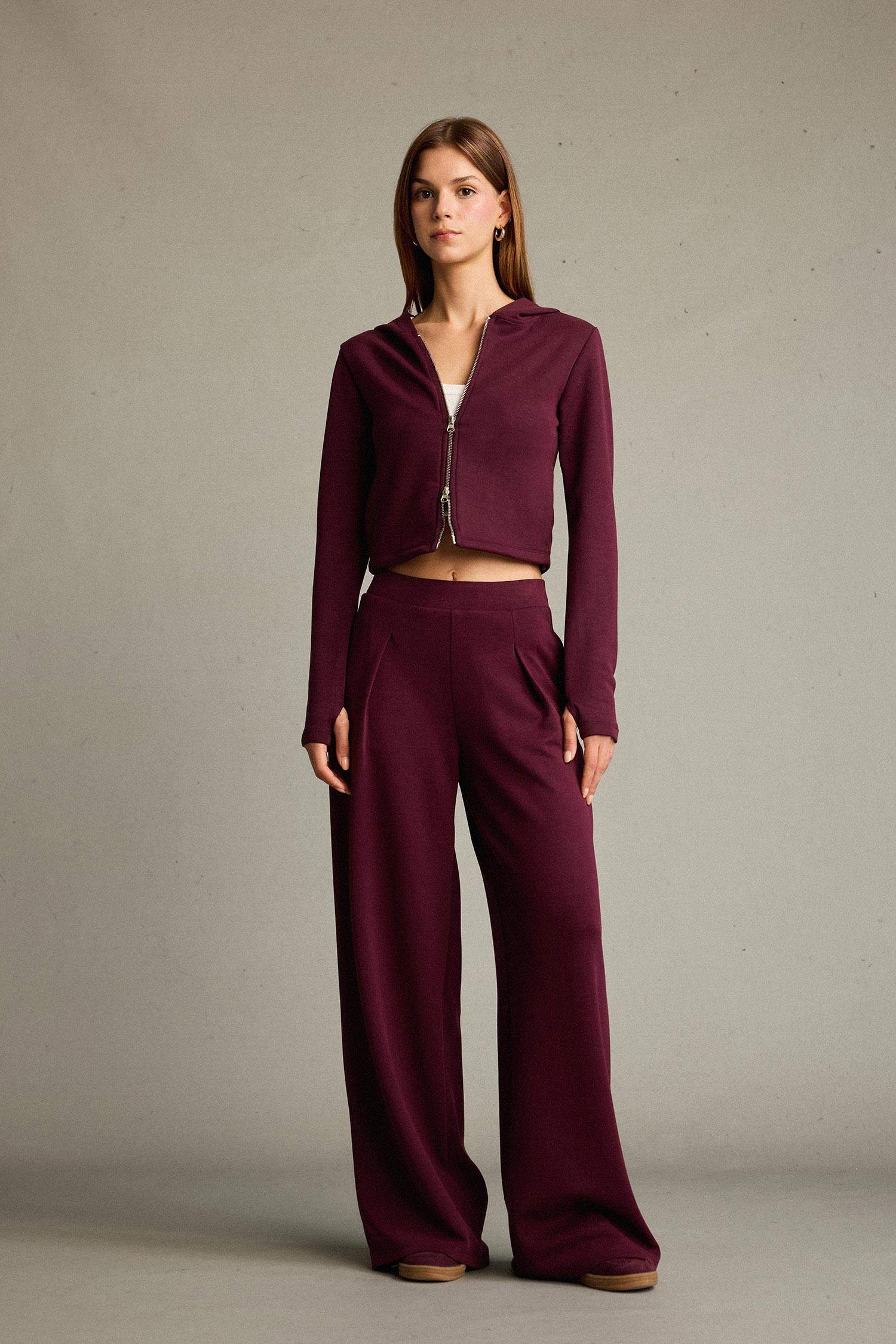 Kapüşonlu Fermuarlı Modal Hırka