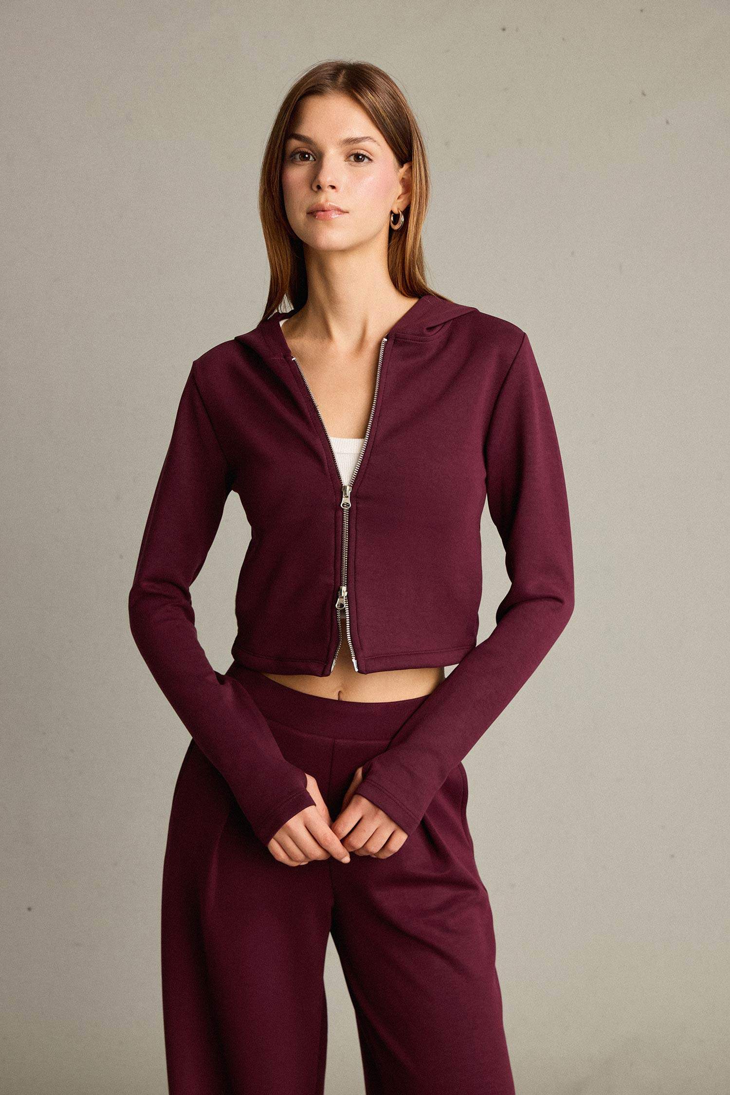 Kapüşonlu Fermuarlı Modal Hırka