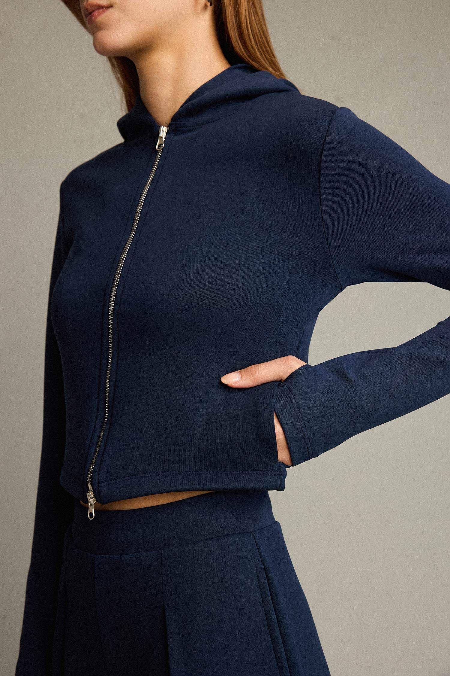 Kapüşonlu Fermuarlı Modal Hırka