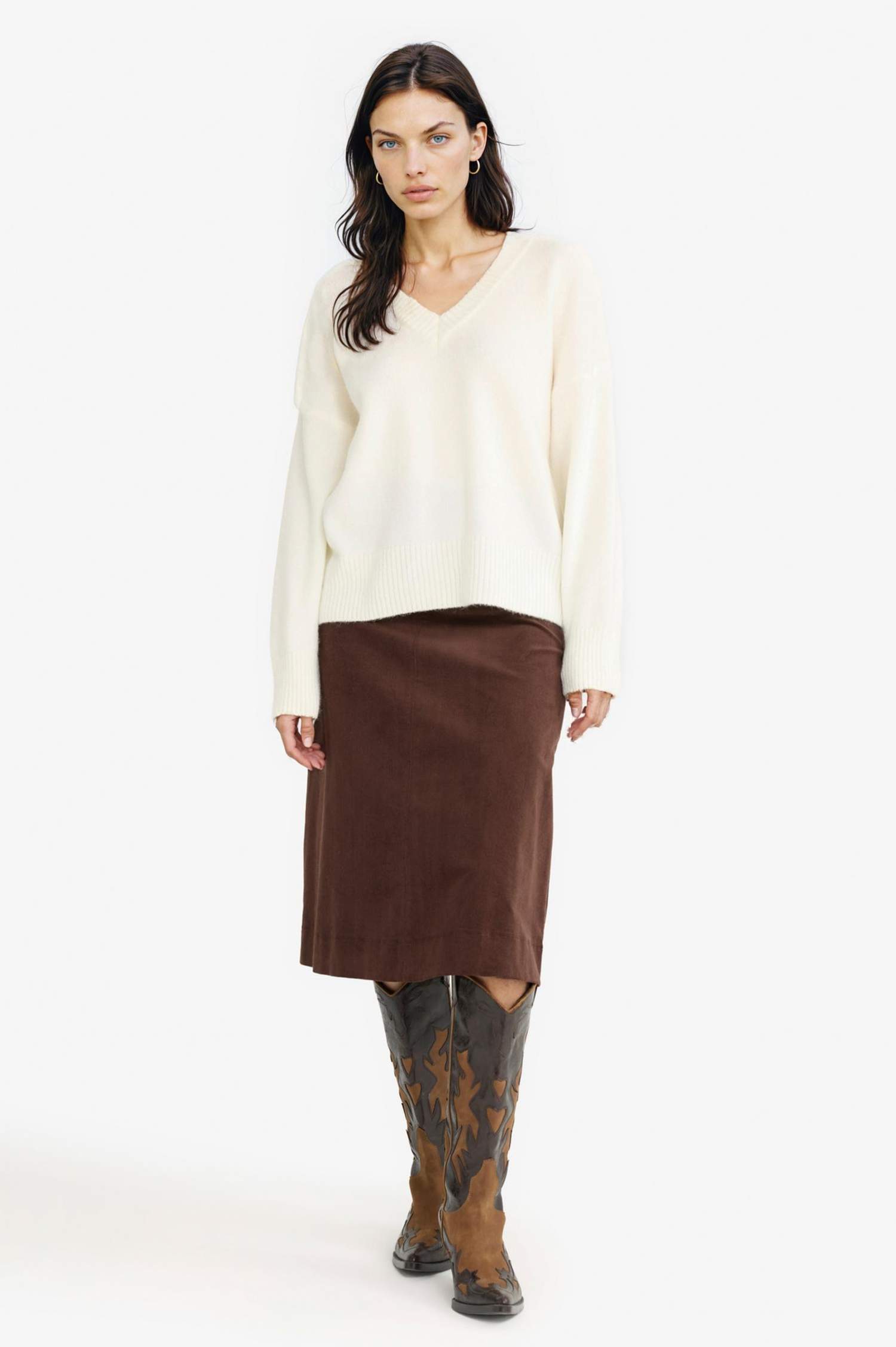 Oversize Geniş Kalıp V Yaka Triko Kazak