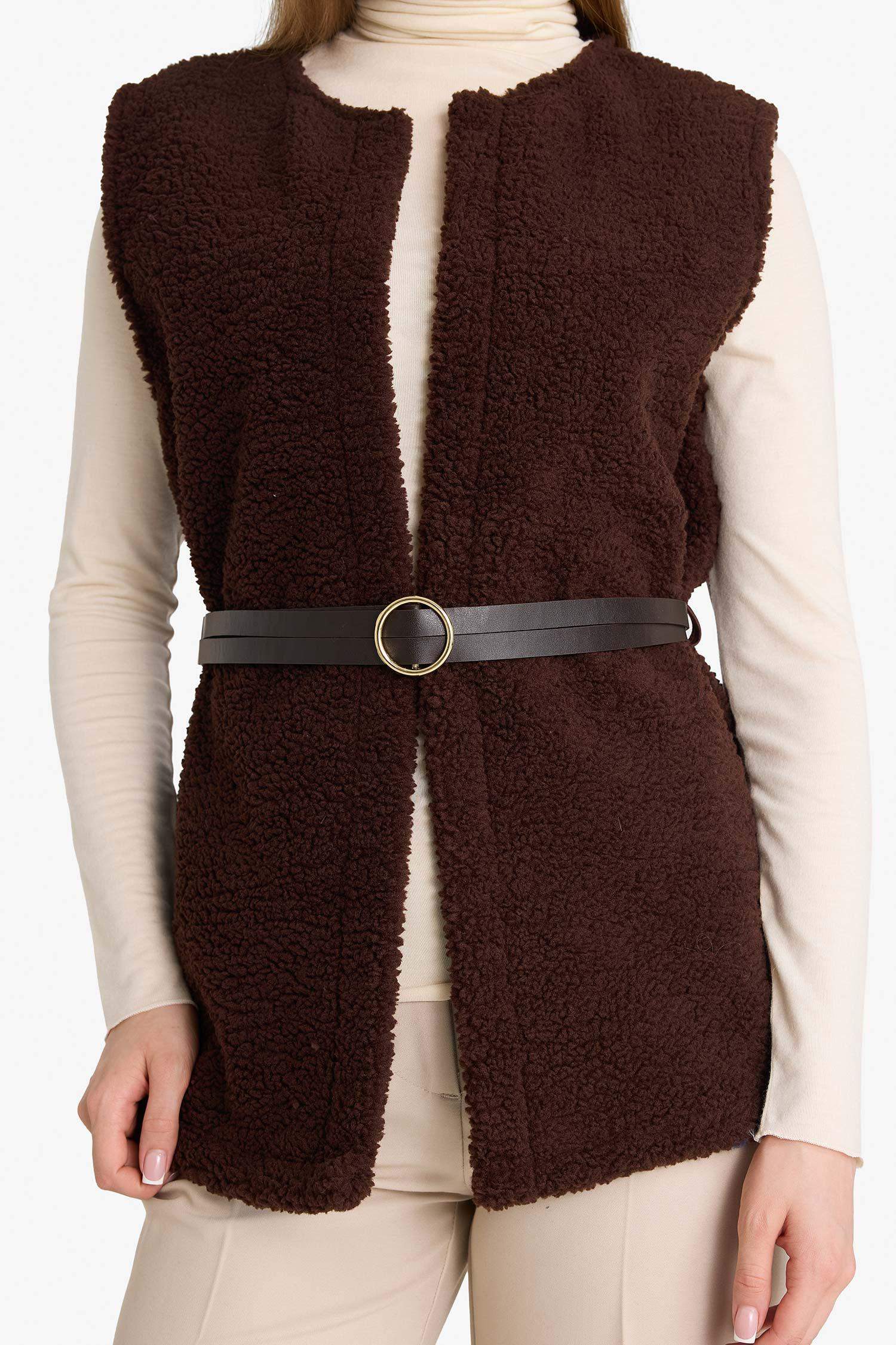 Regular Fit Crew Neck Plush Soft Hairy Inside Cardigan