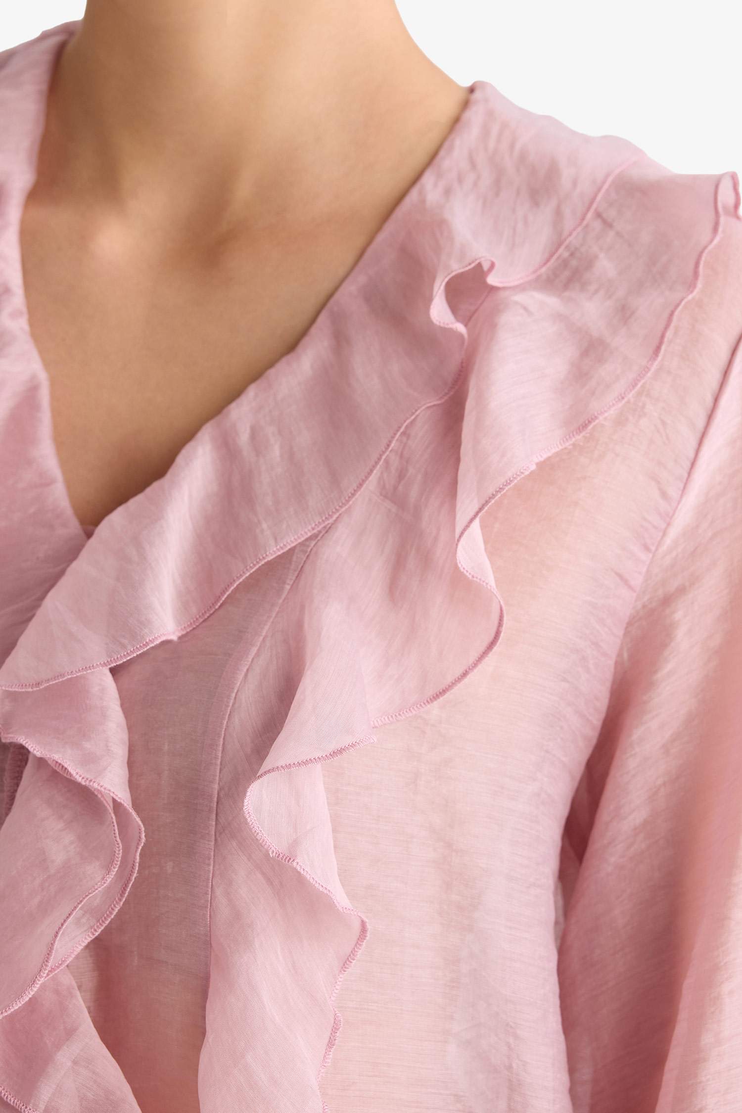 Overshirt Fit Modal Volanlı Uzun Kollu Bluz