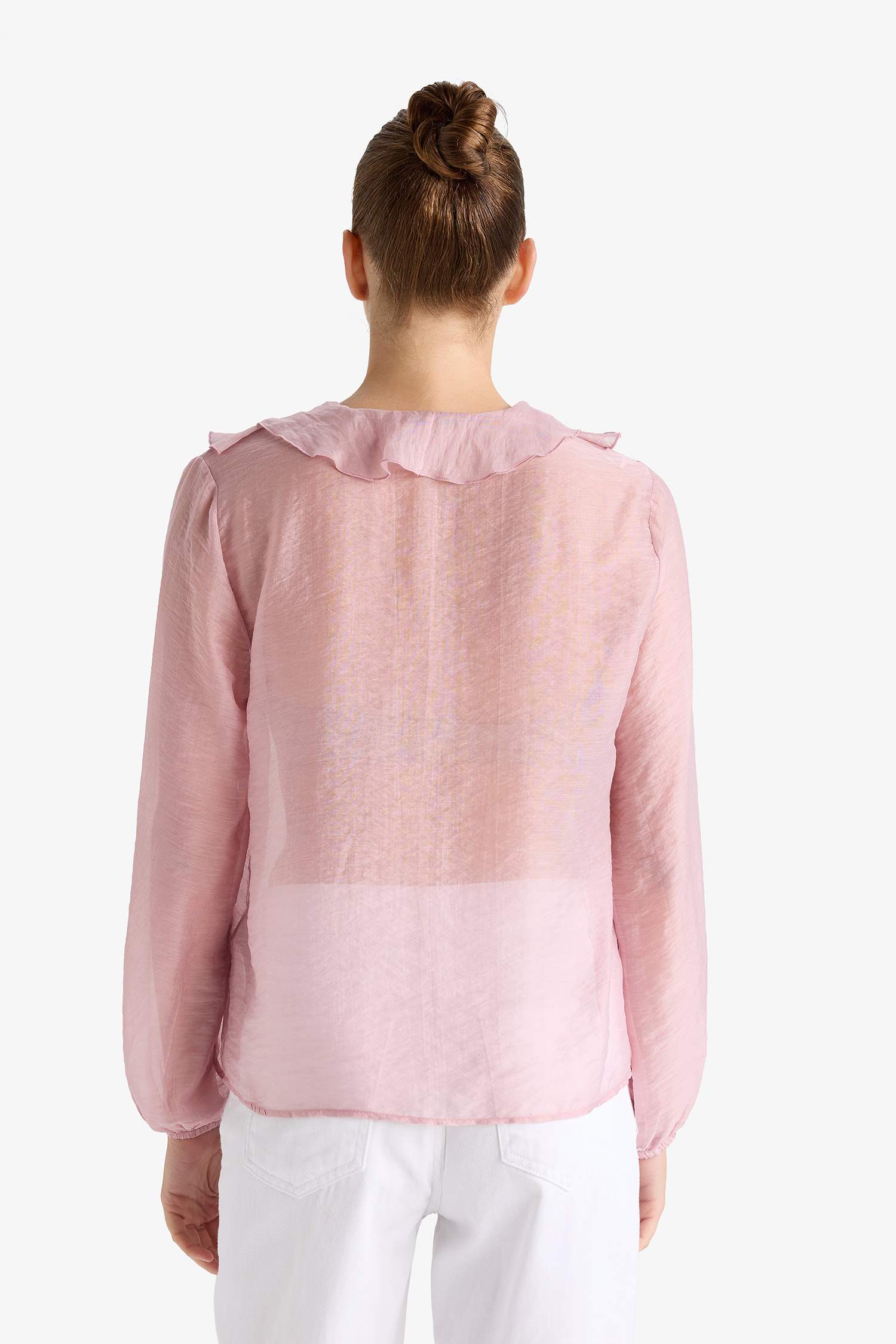 Overshirt Fit Modal Volanlı Uzun Kollu Bluz