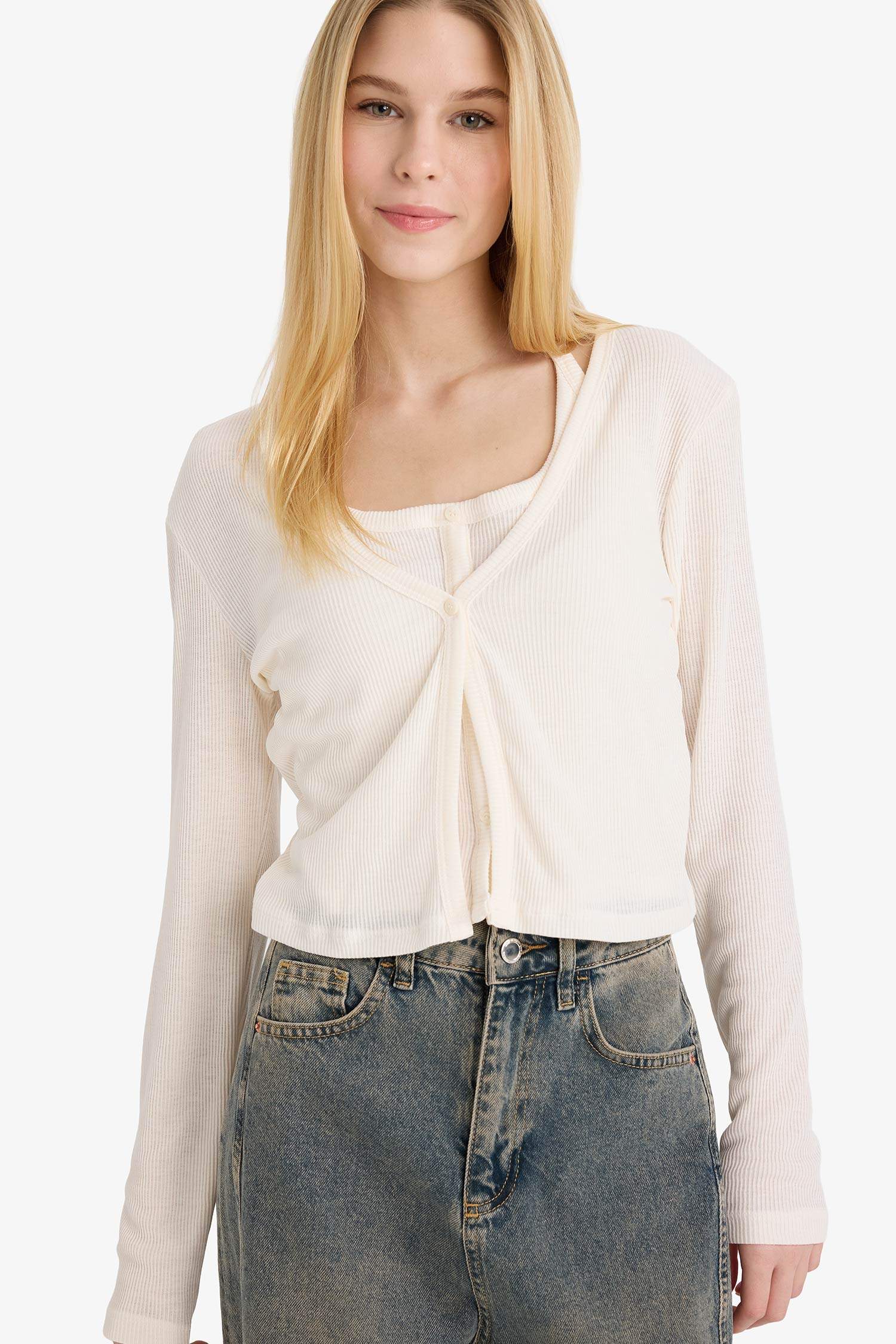 Katmanlı Fitilli Kaşkorse Uzun Kollu Tişört