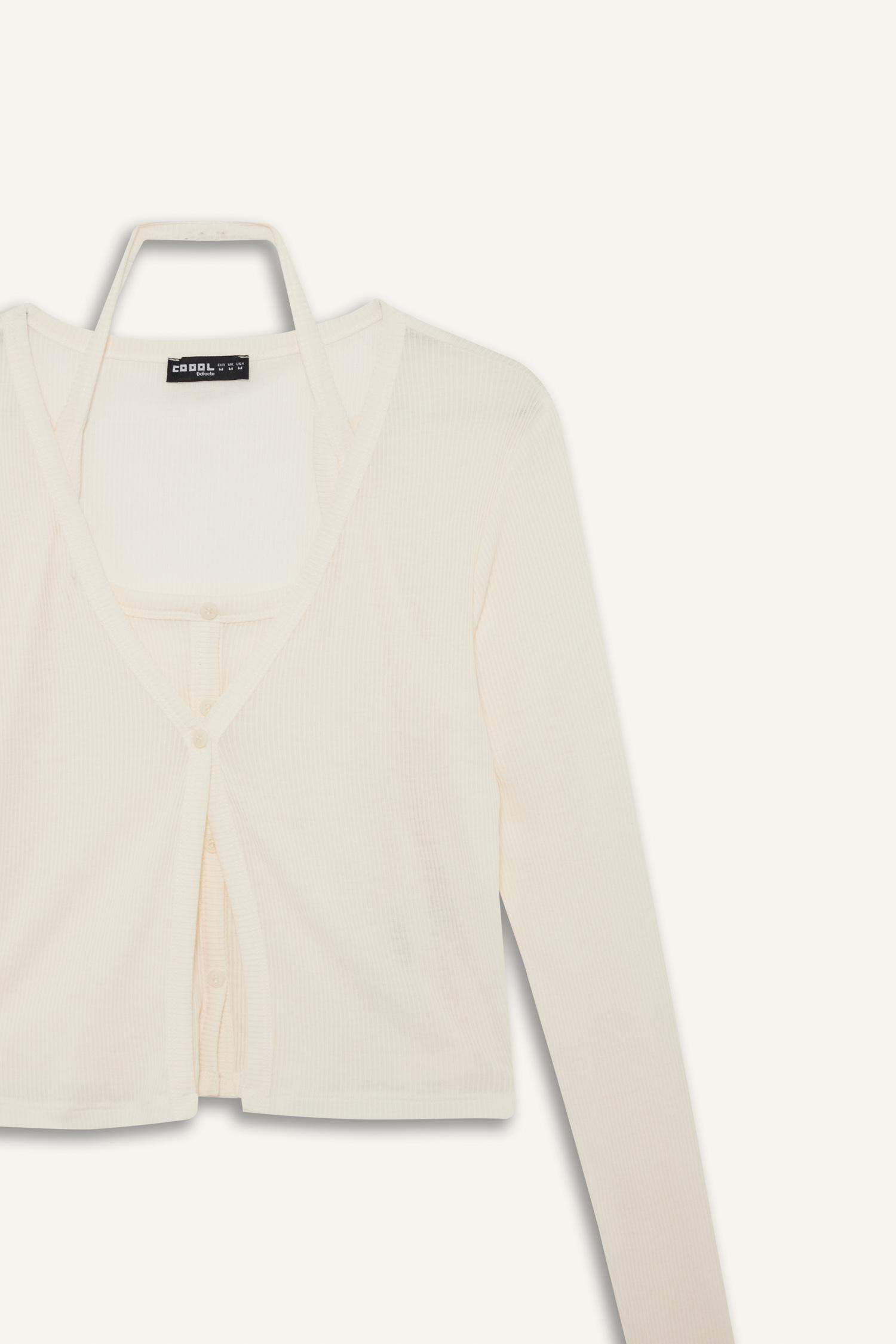 Katmanlı Fitilli Kaşkorse Uzun Kollu Tişört