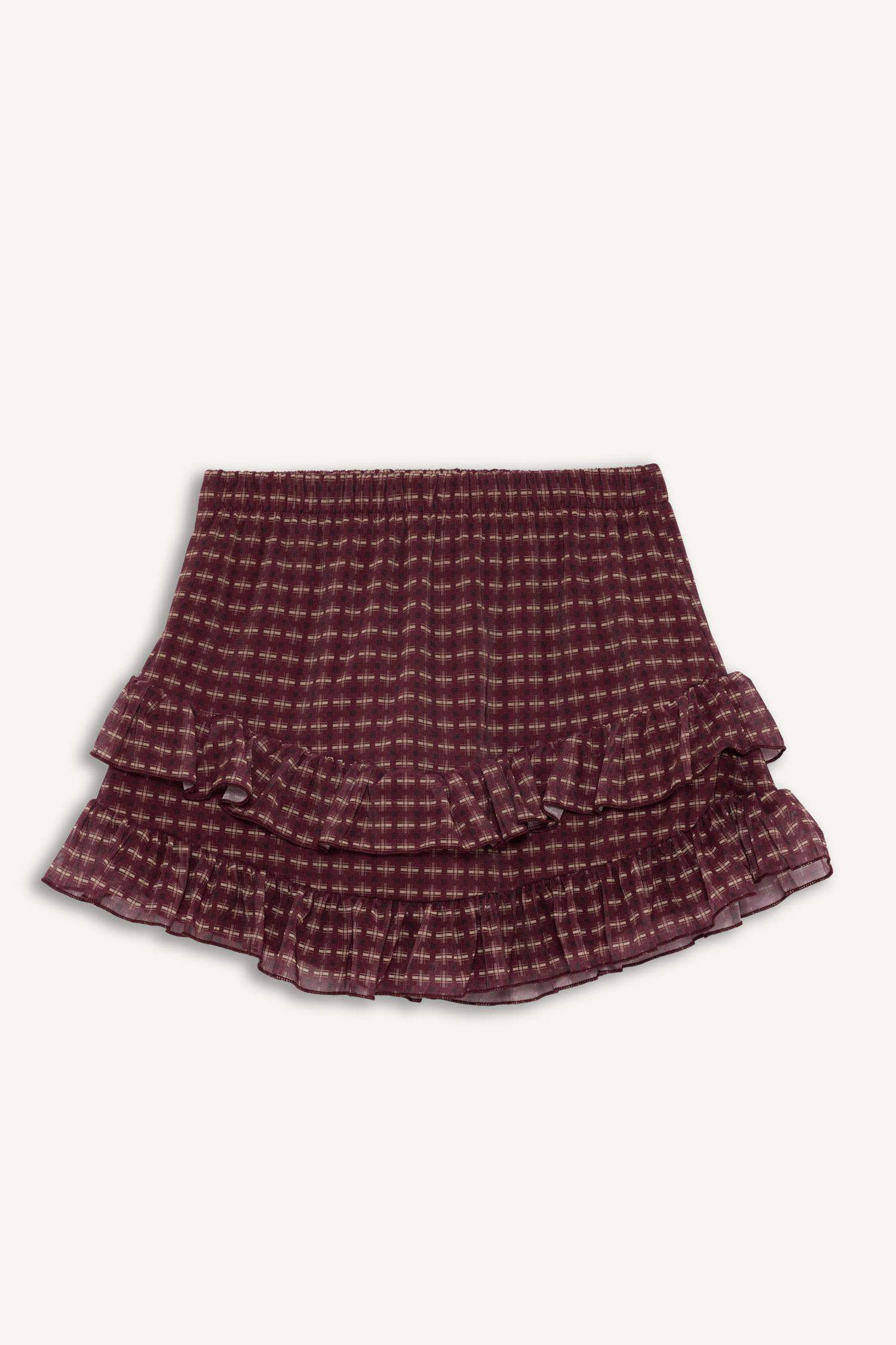 تنورة قصيرة تول كاروهات بخصر عادي