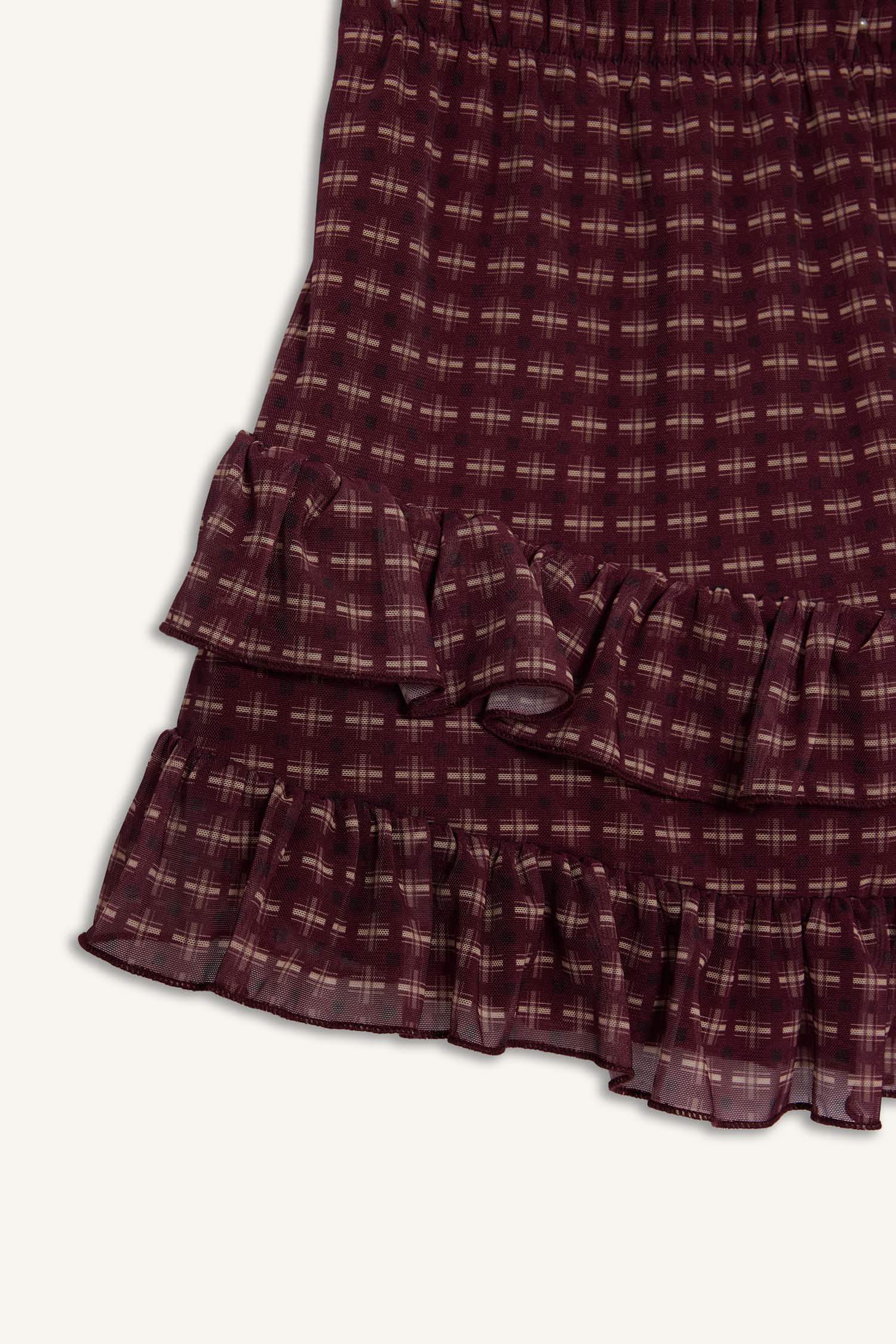 Coool Plaid Tulle Combed Lining Normal Waist Mini Knitted Skirt