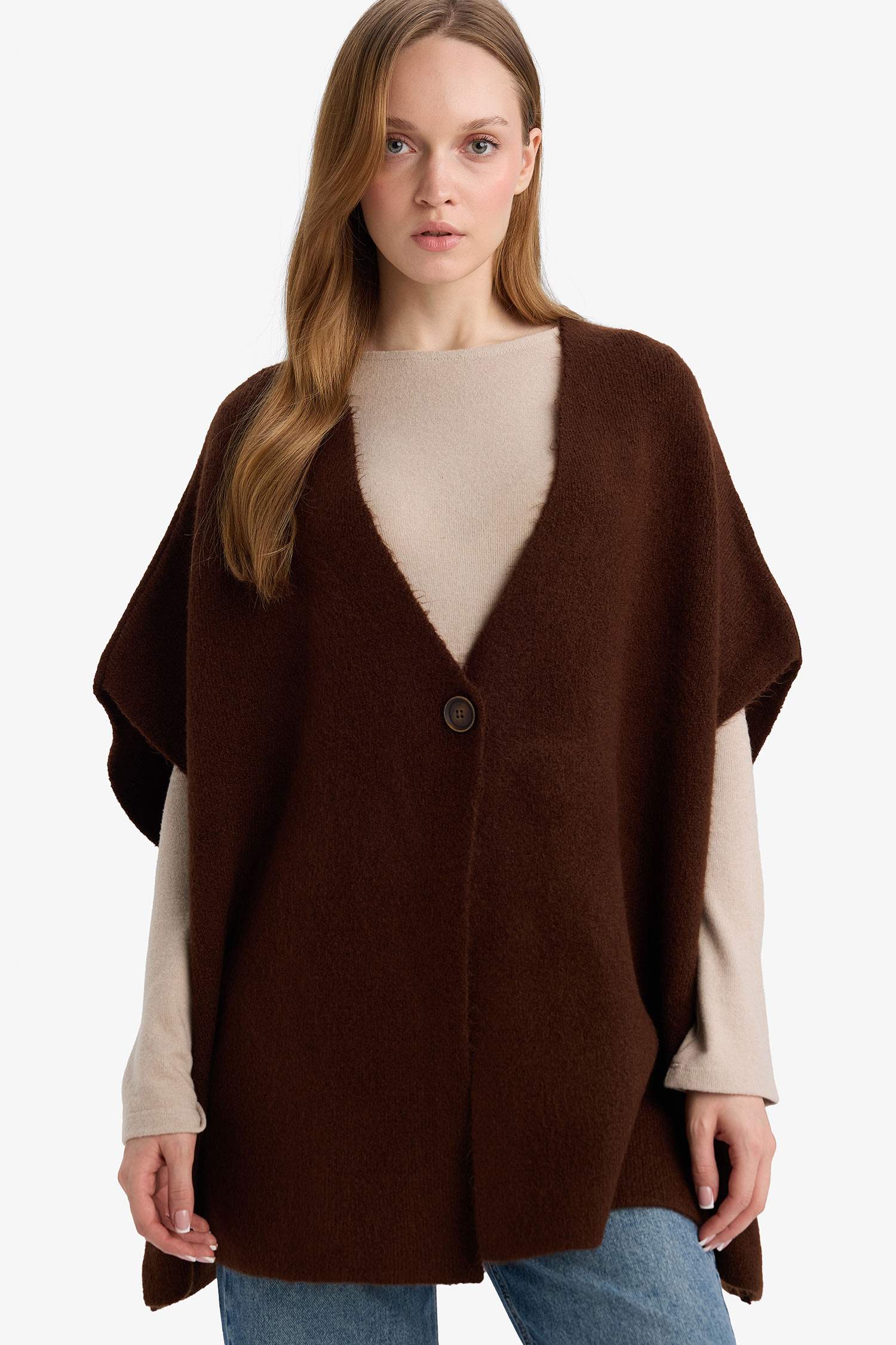 جاكيت صوف تريكو قصة مريحة بياخة V