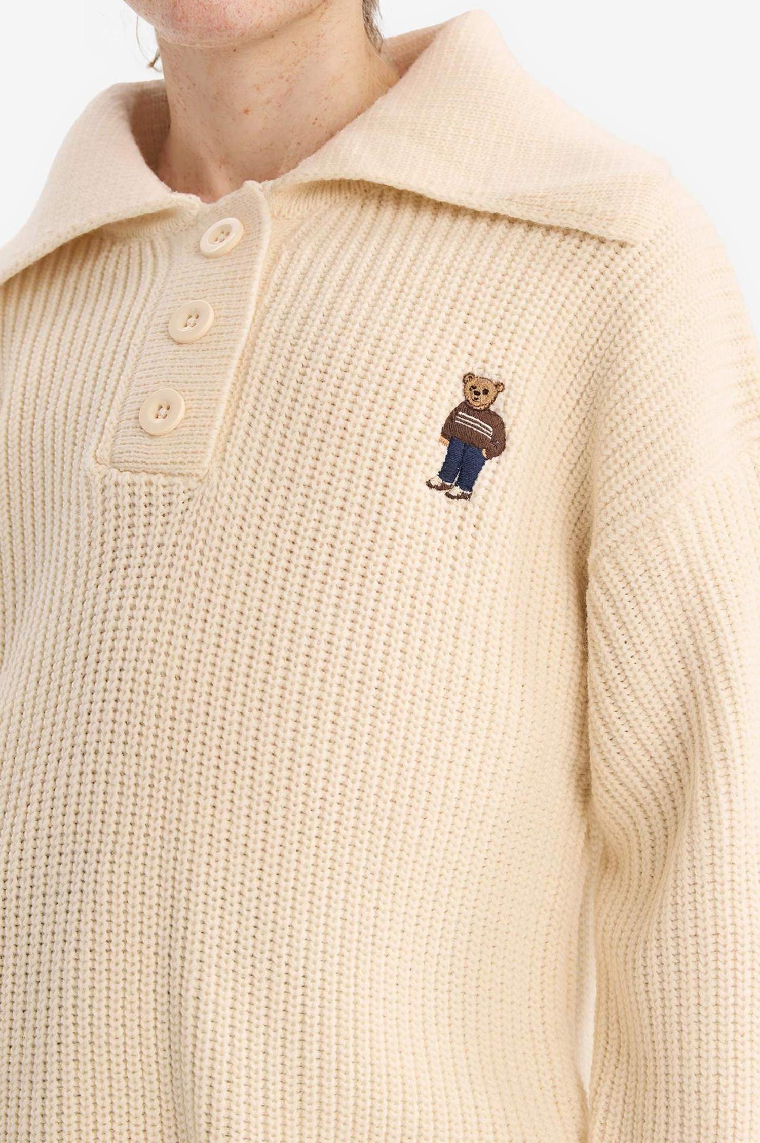 Kız Çocuk Polo Yaka Nakışlı Triko Kazak 