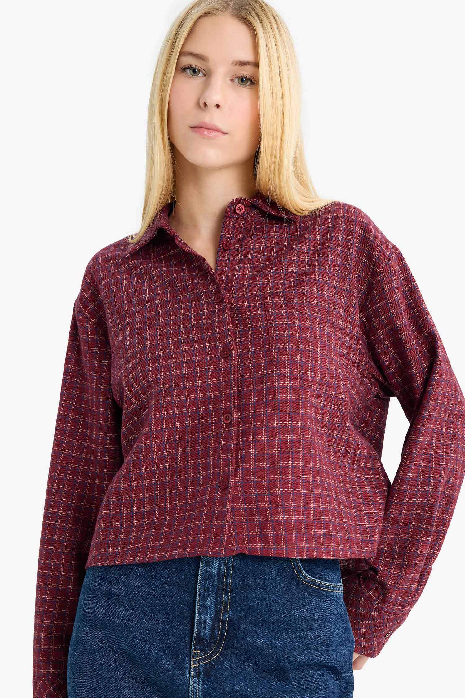 قميص كاروهات ردن طويل اوفر سايز