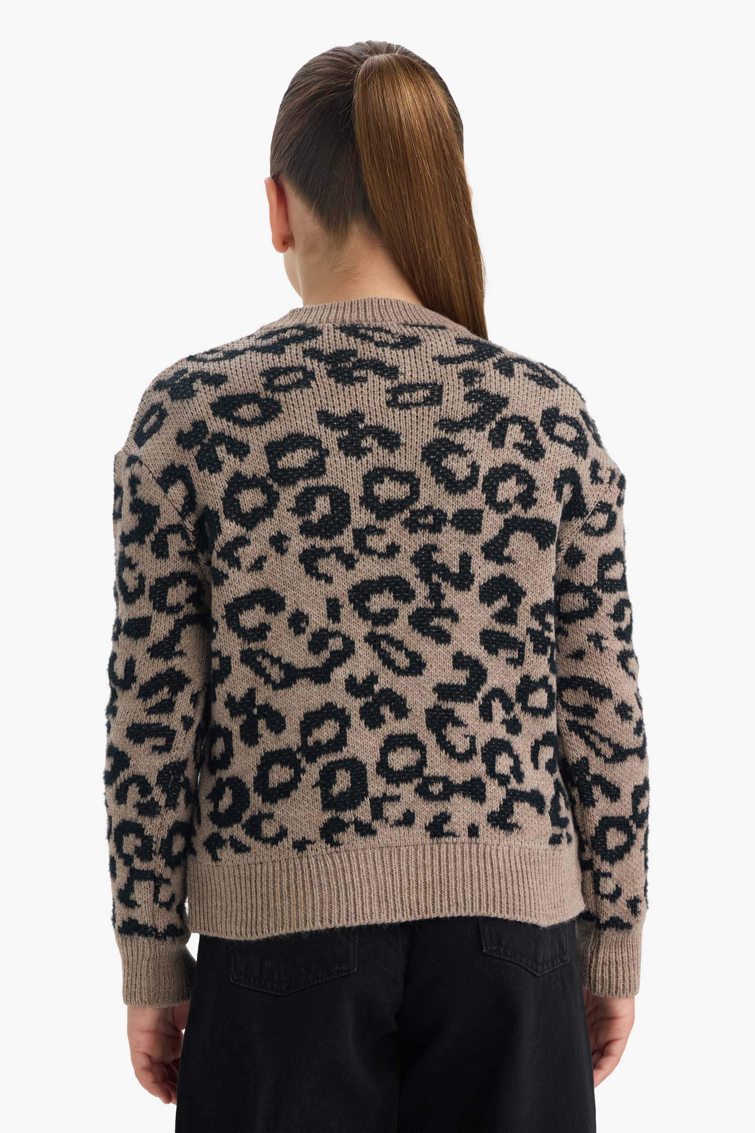 Kız Çocuk Leopar Desenli Düğmeli Hırka 