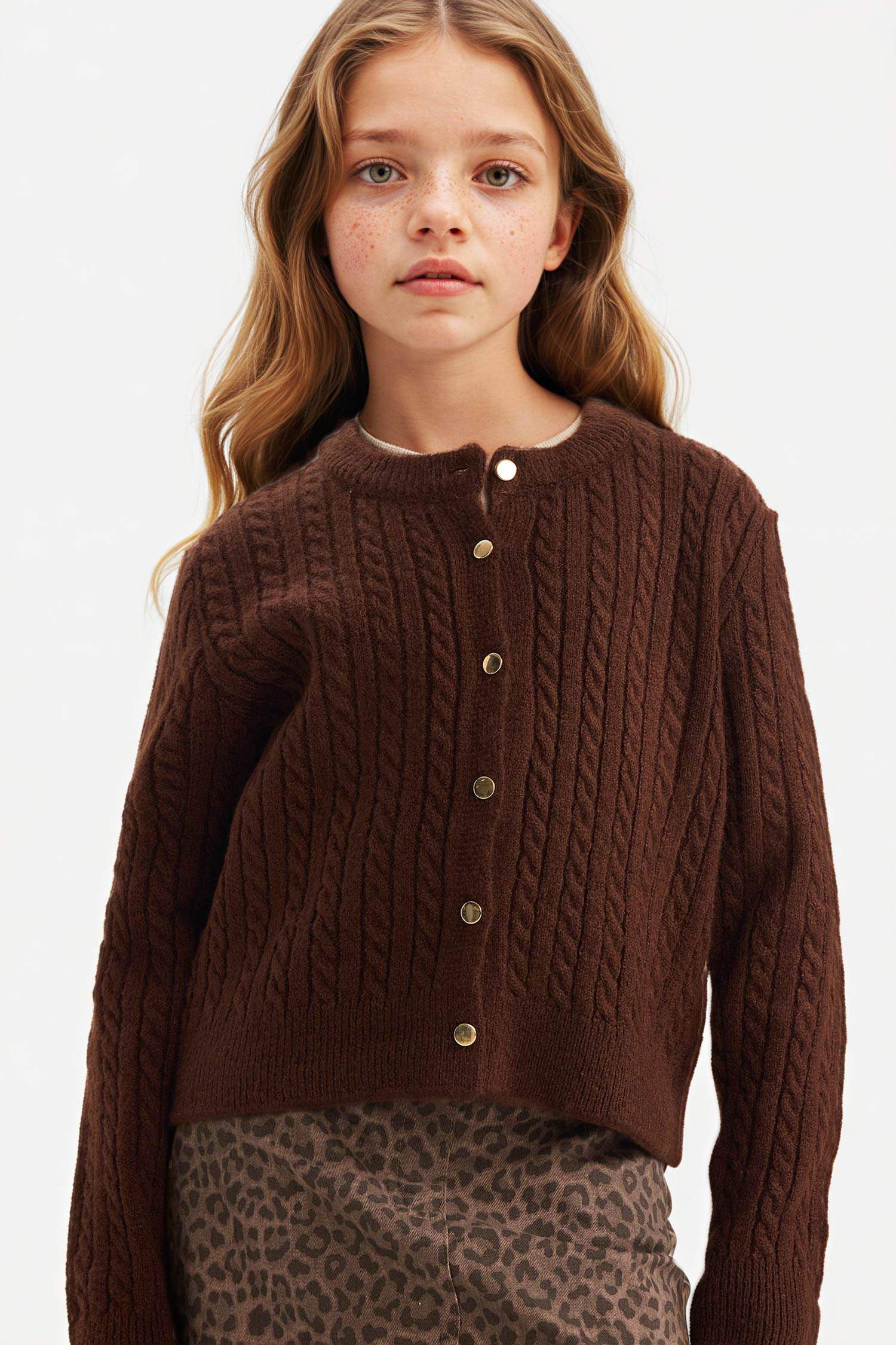 Bisiklet Yaka Düğmeli Triko Hırka Kız Çocuk