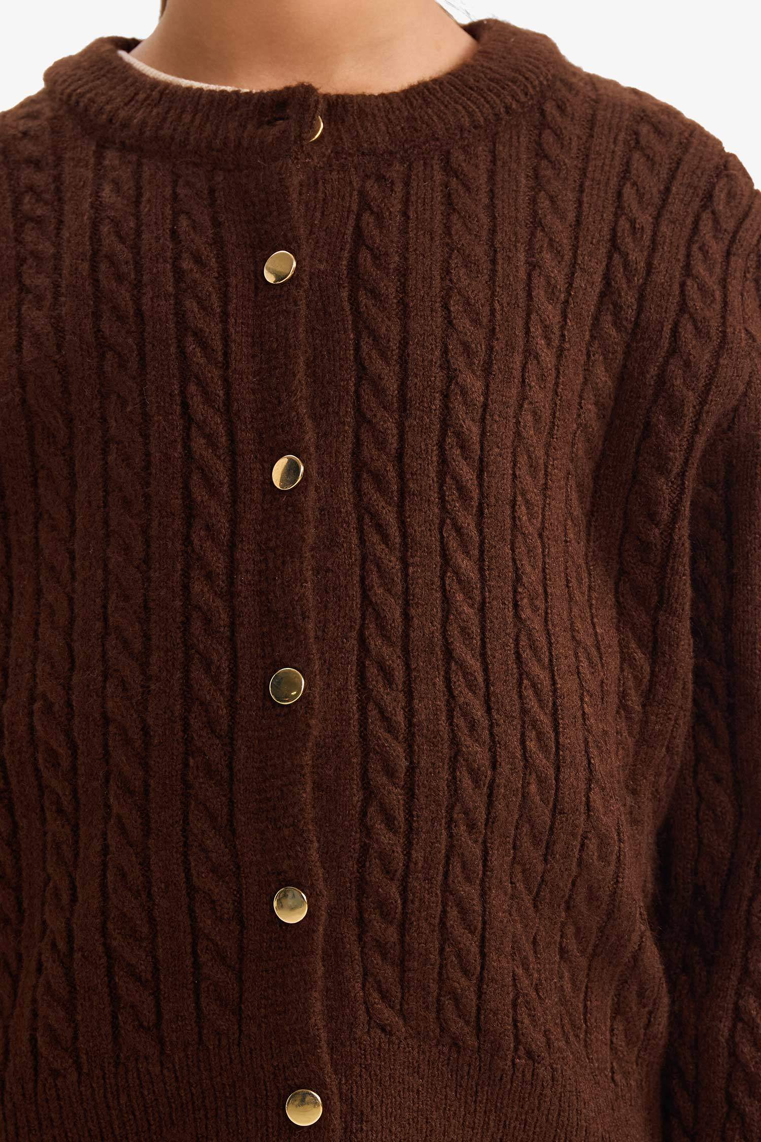 Kız Çocuk Bisiklet Yaka Düğmeli Triko Hırka