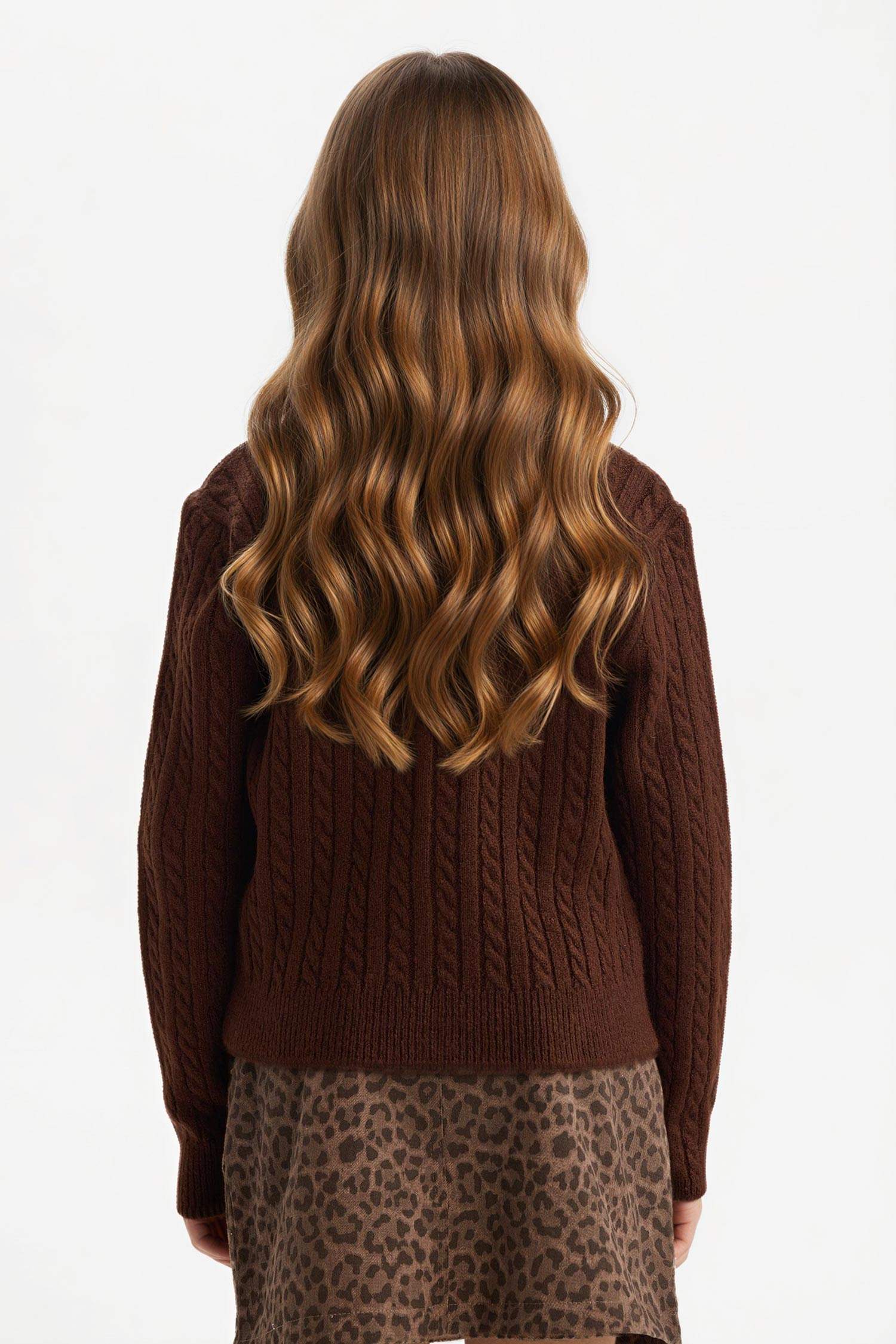 Bisiklet Yaka Düğmeli Triko Hırka Kız Çocuk